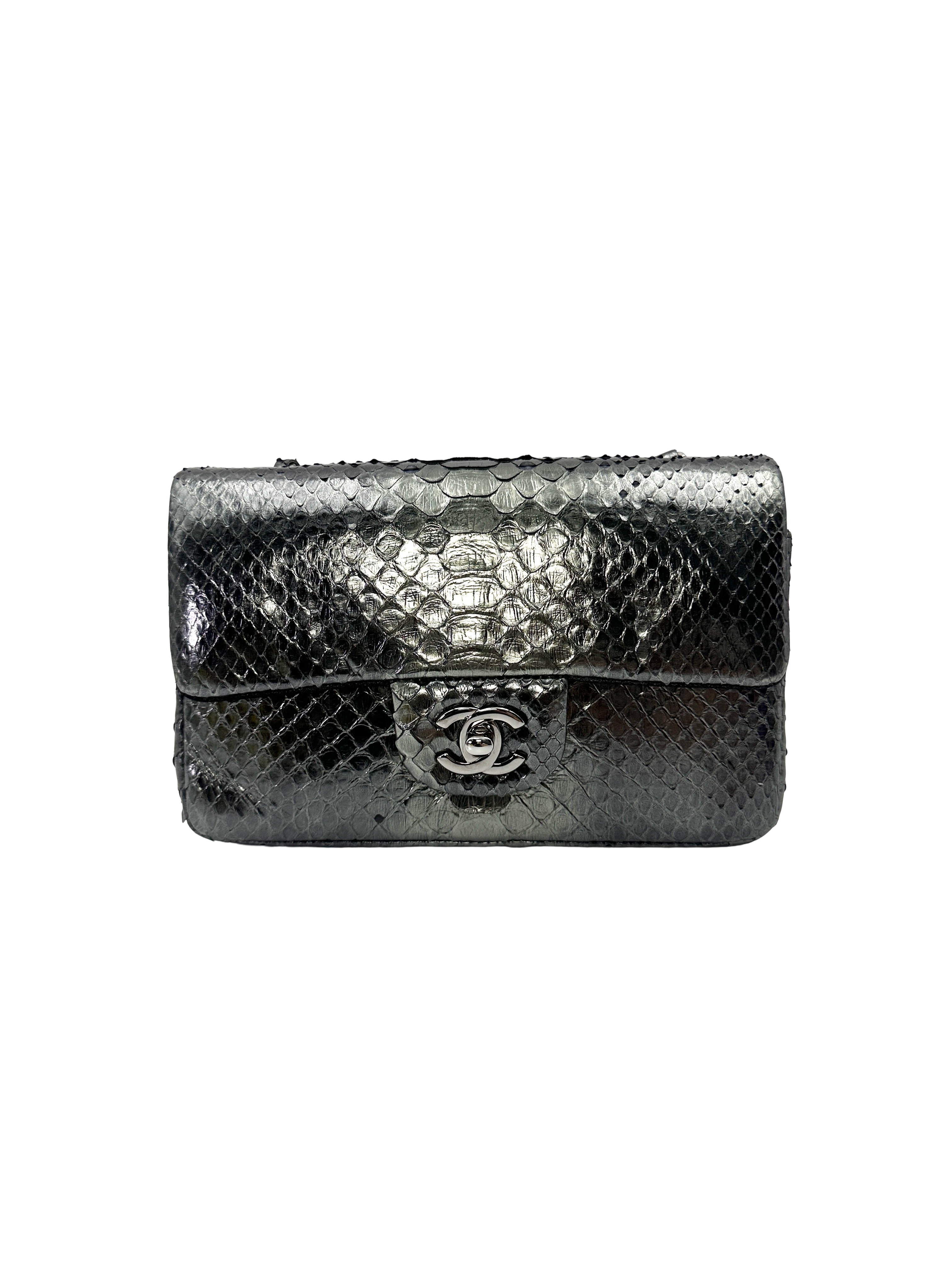Chanel Classic Flap Metallic So Black Python Leather Shoulder Bag(18***69) CC2212