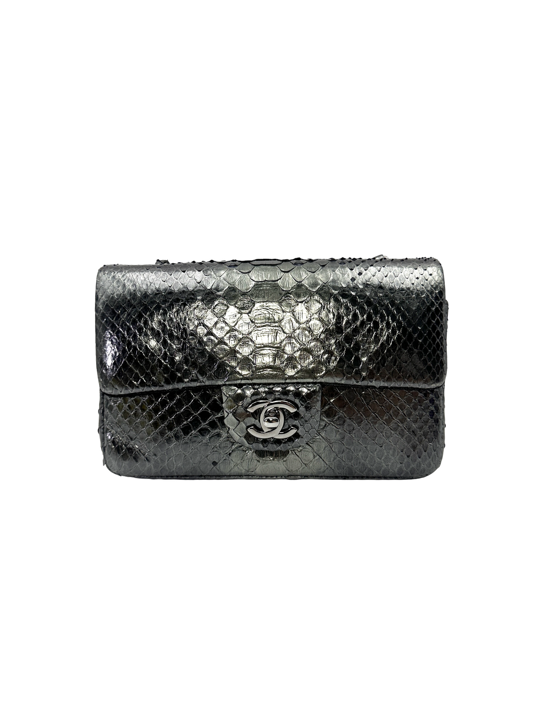 Chanel Classic Flap Metallic So Black Python Leather Shoulder Bag(18***69) CC2212