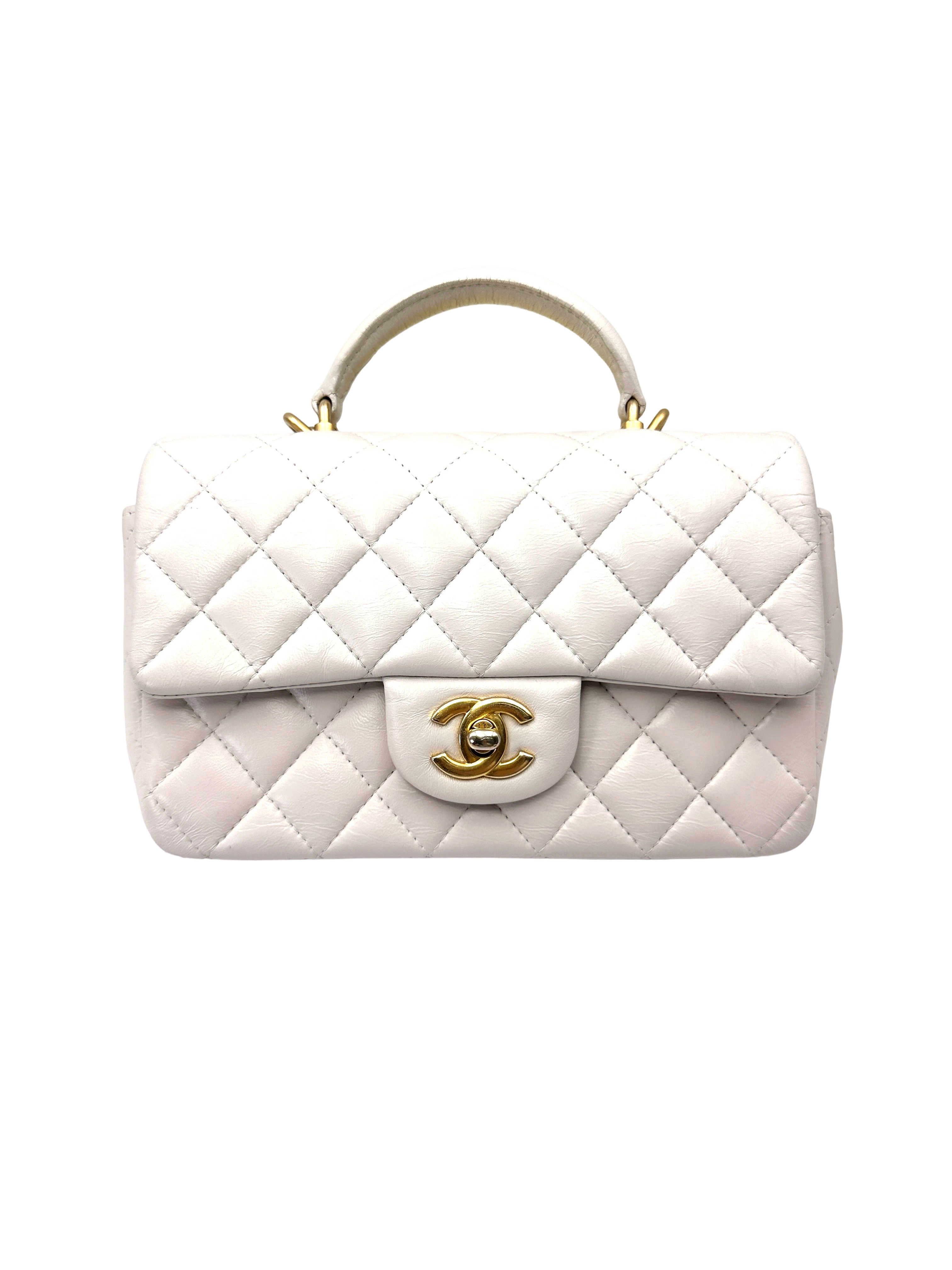 Chanel Classic Flap White Quilted Lambskin Top Handle Shoulder Bag(31***31) CC2207