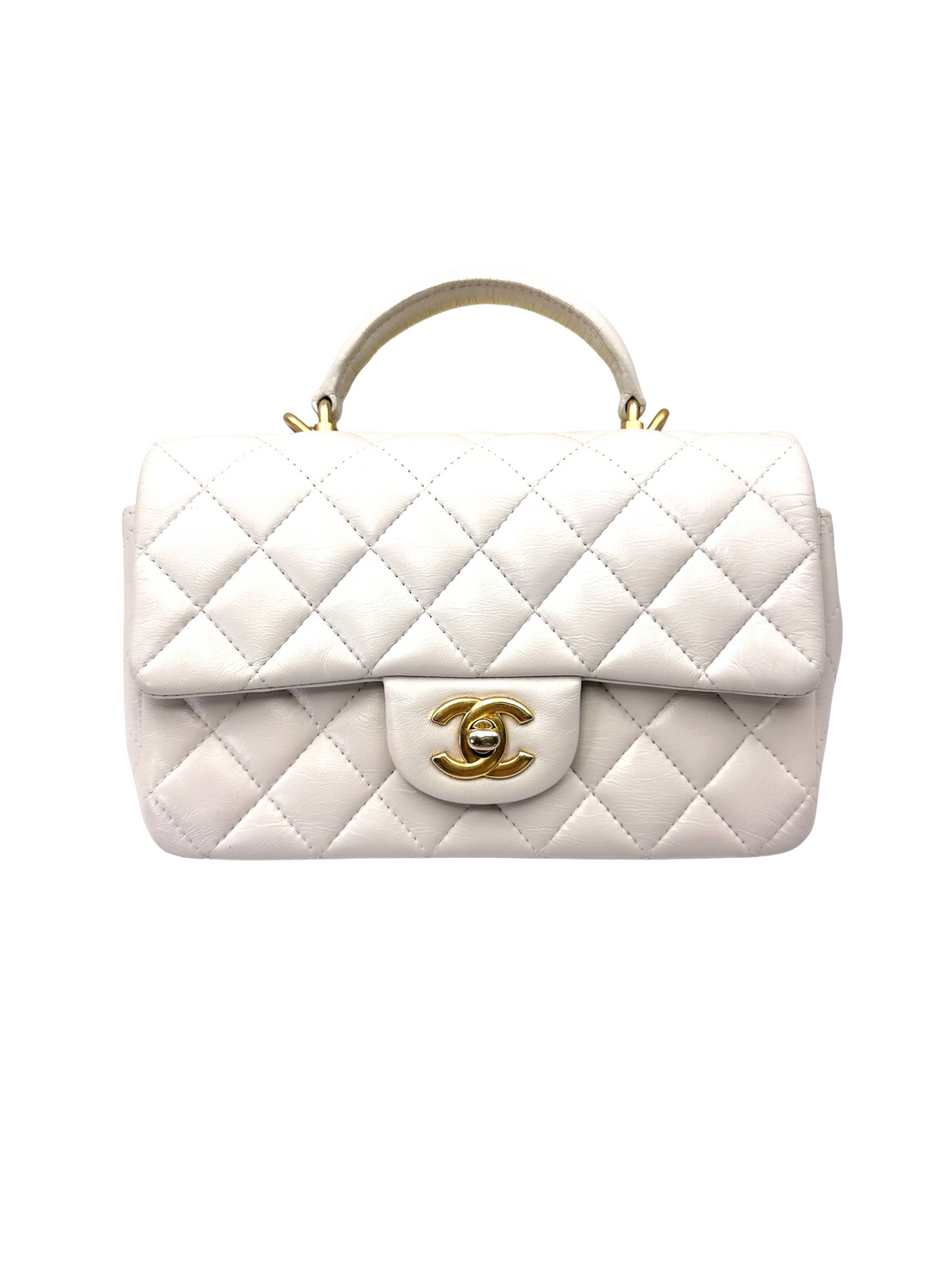 Chanel Classic Flap White Quilted Lambskin Top Handle Shoulder Bag(31***31) CC2207