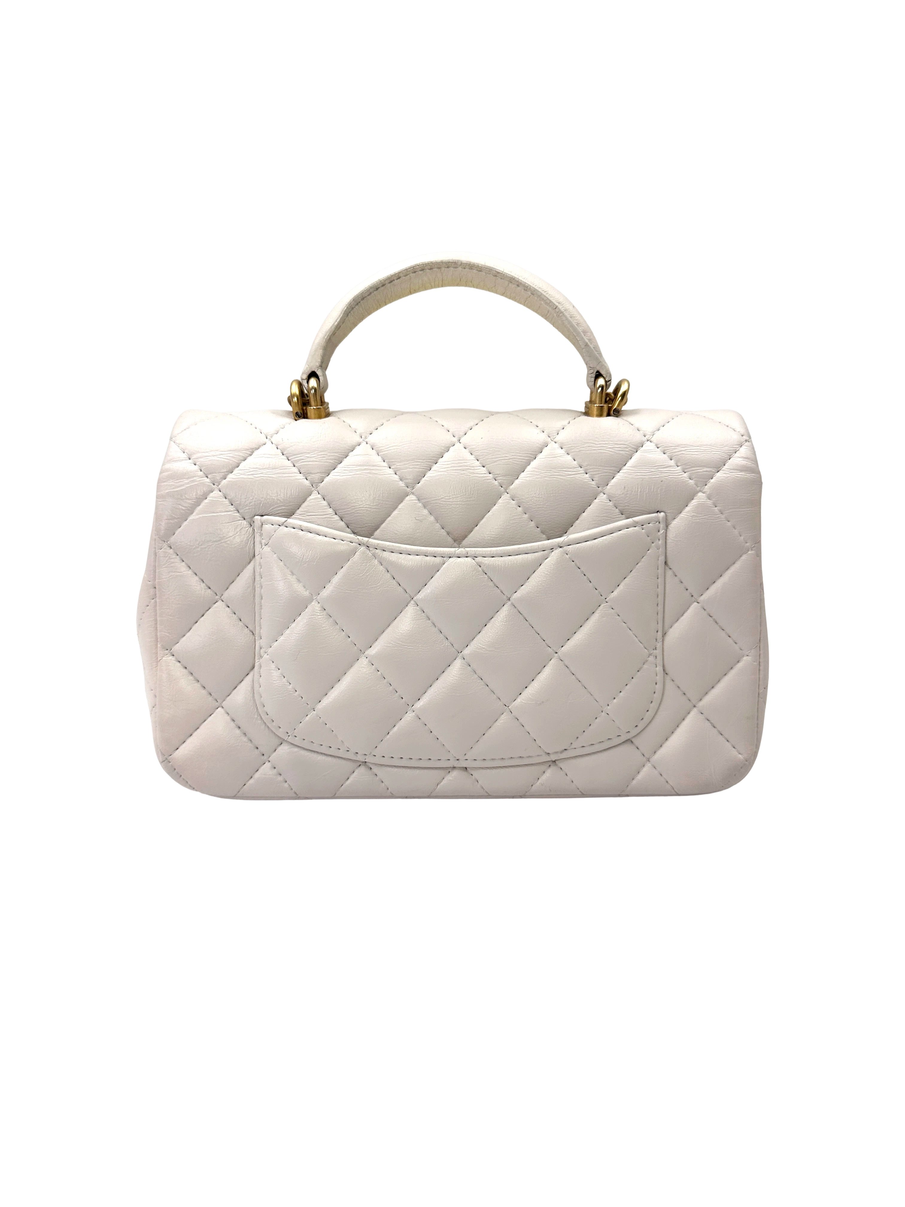 Chanel Classic Flap White Quilted Lambskin Top Handle Shoulder Bag(31***31) CC2207