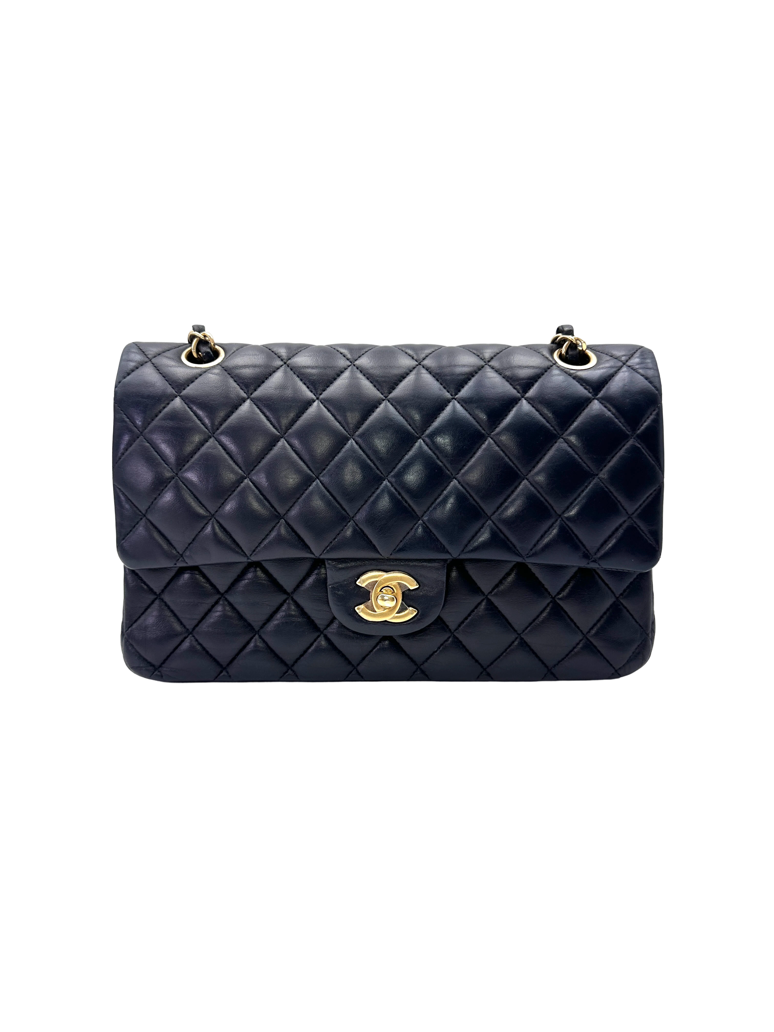 Chanel Classic Flap Black Quilted Lambskin Medium Size Shoulder Bag With Gold Buckle(20***18) CC2205