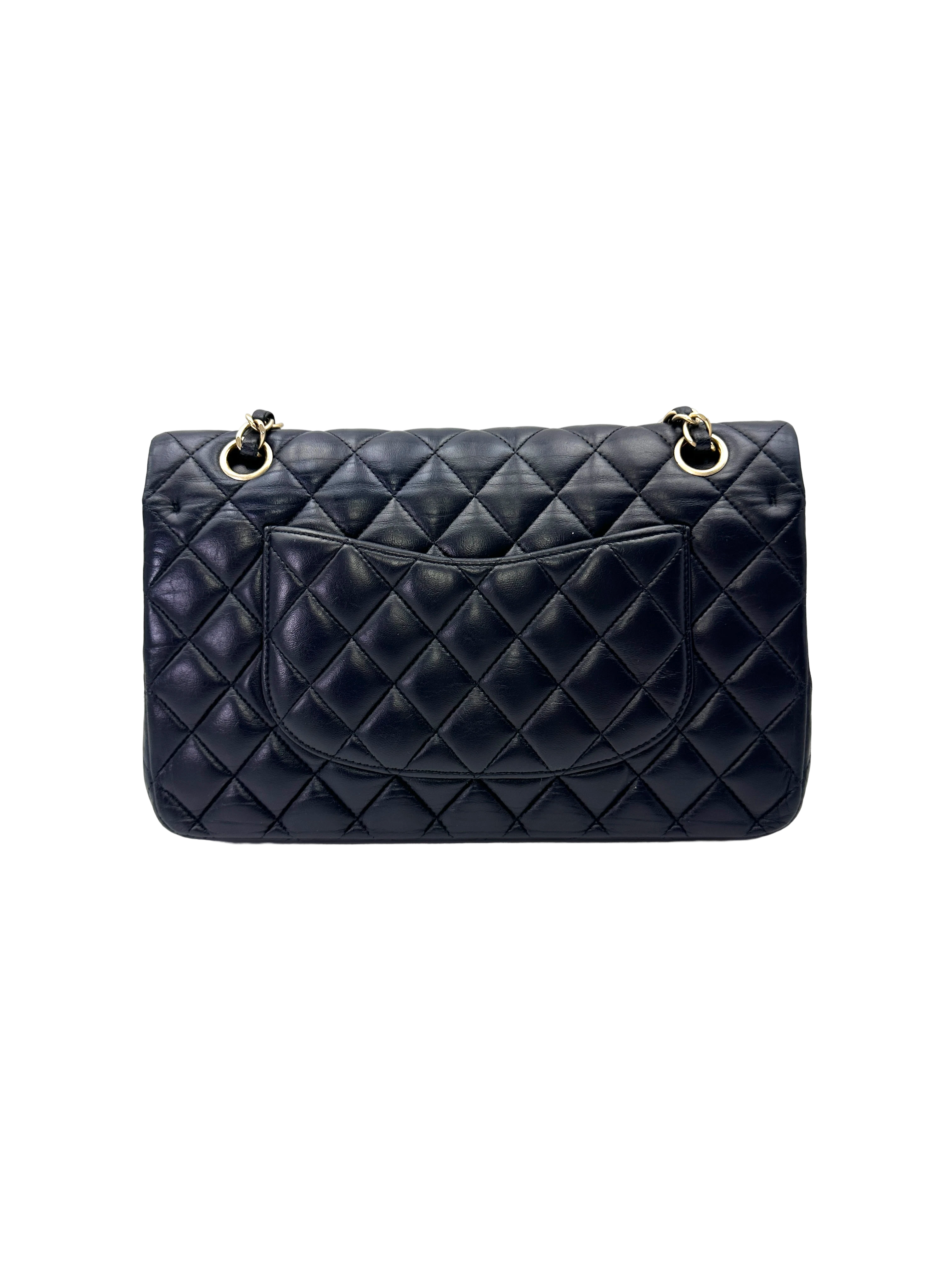 Chanel Classic Flap Black Quilted Lambskin Medium Size Shoulder Bag With Gold Buckle(20***18) CC2205