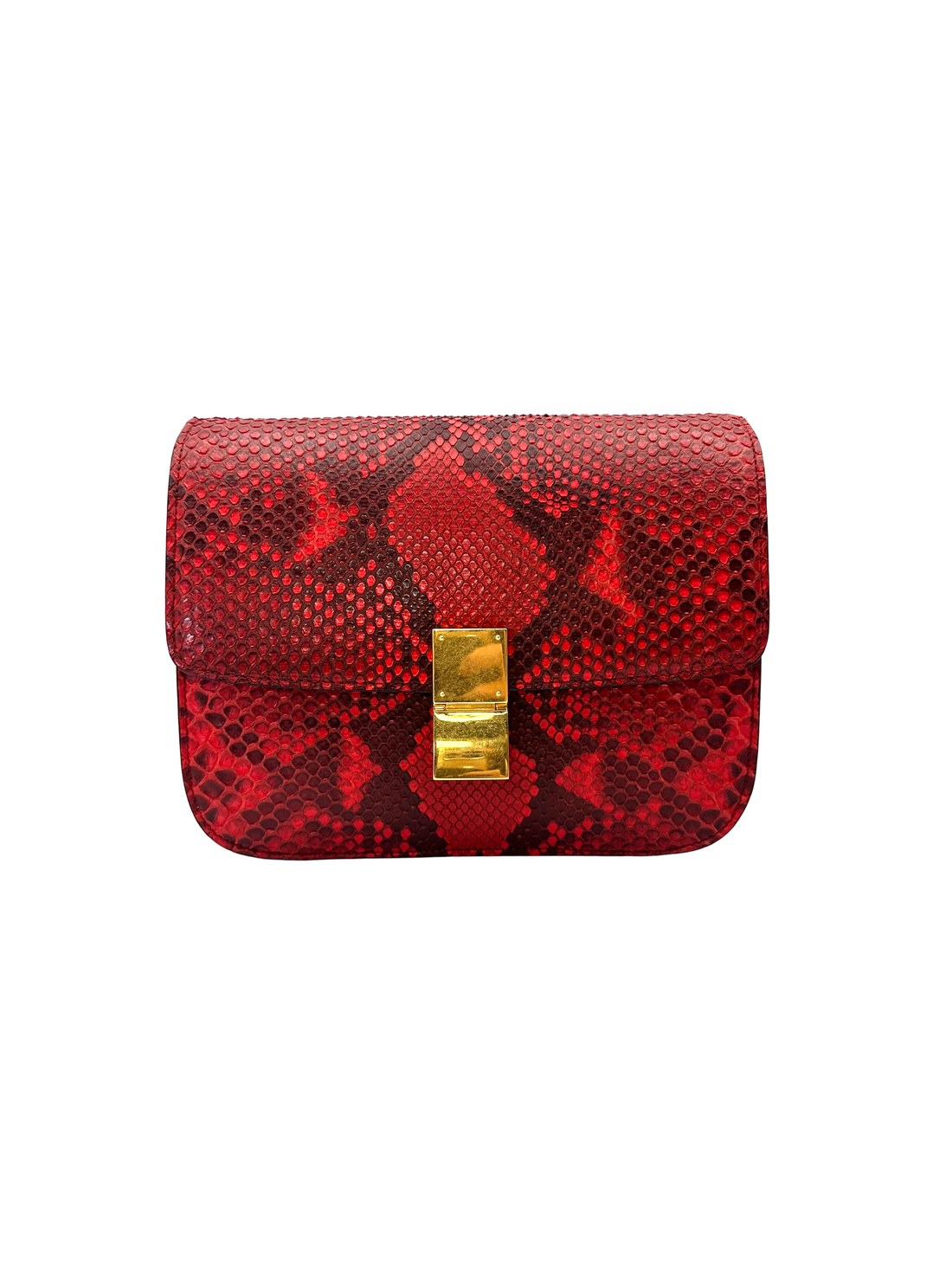Celine Classic Box Red Python Leather Medium Size Flap Bag CE176