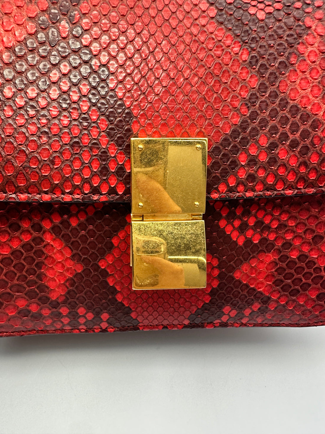 Celine Classic Box Red Python Leather Medium Size Flap Bag CE176