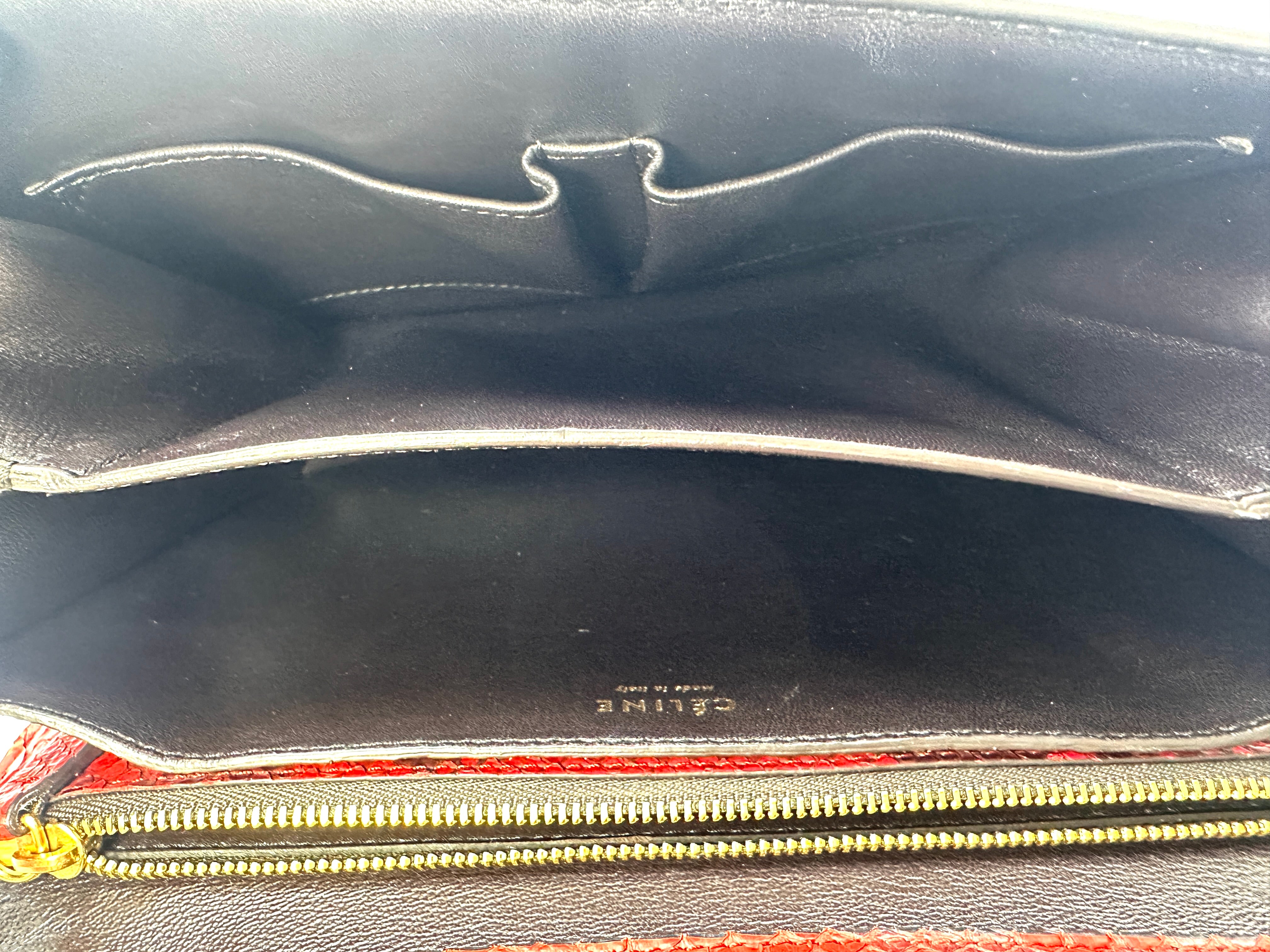 Celine Classic Box Red Python Leather Medium Size Flap Bag CE176