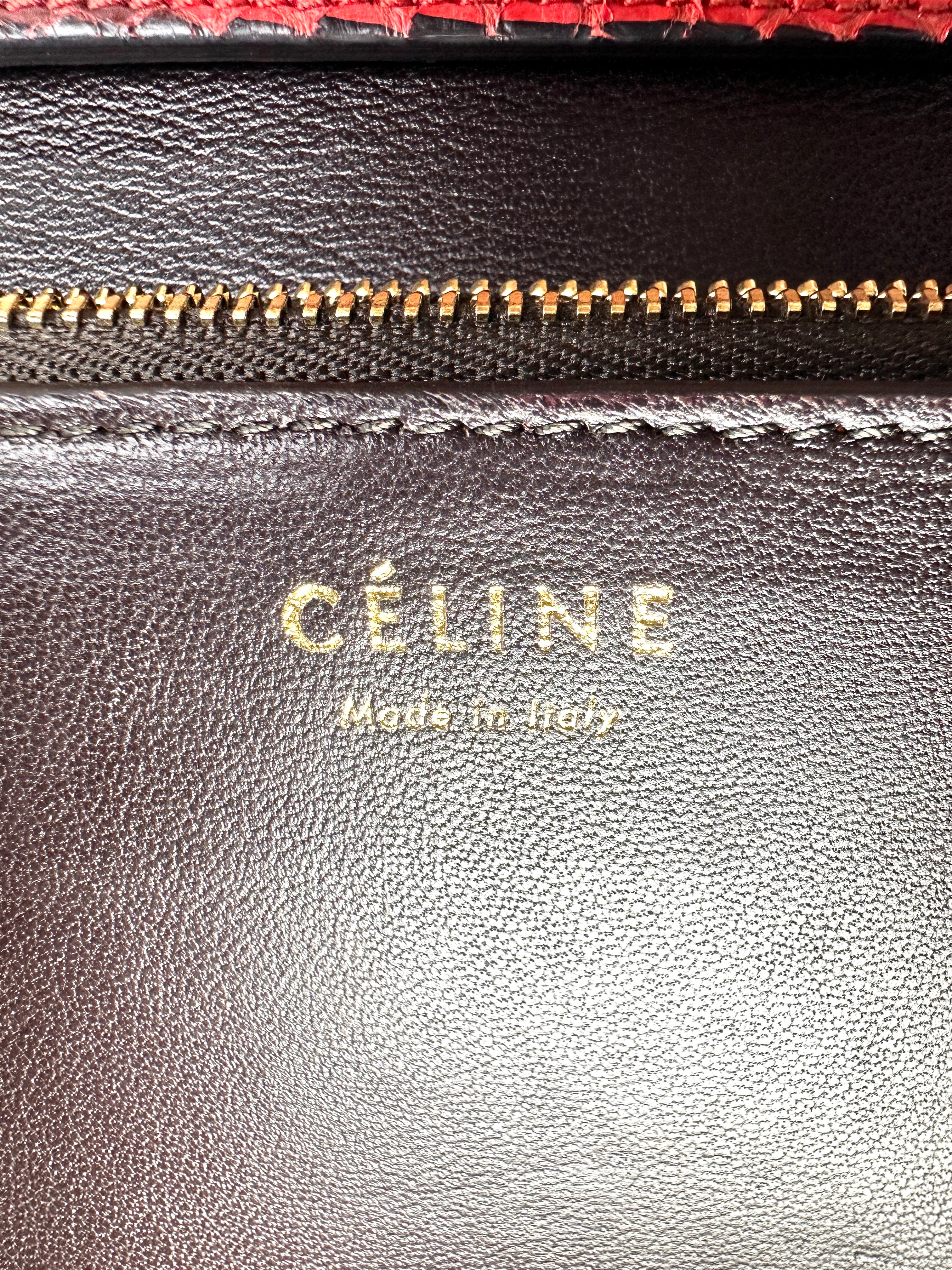 Celine Classic Box Red Python Leather Medium Size Flap Bag CE176