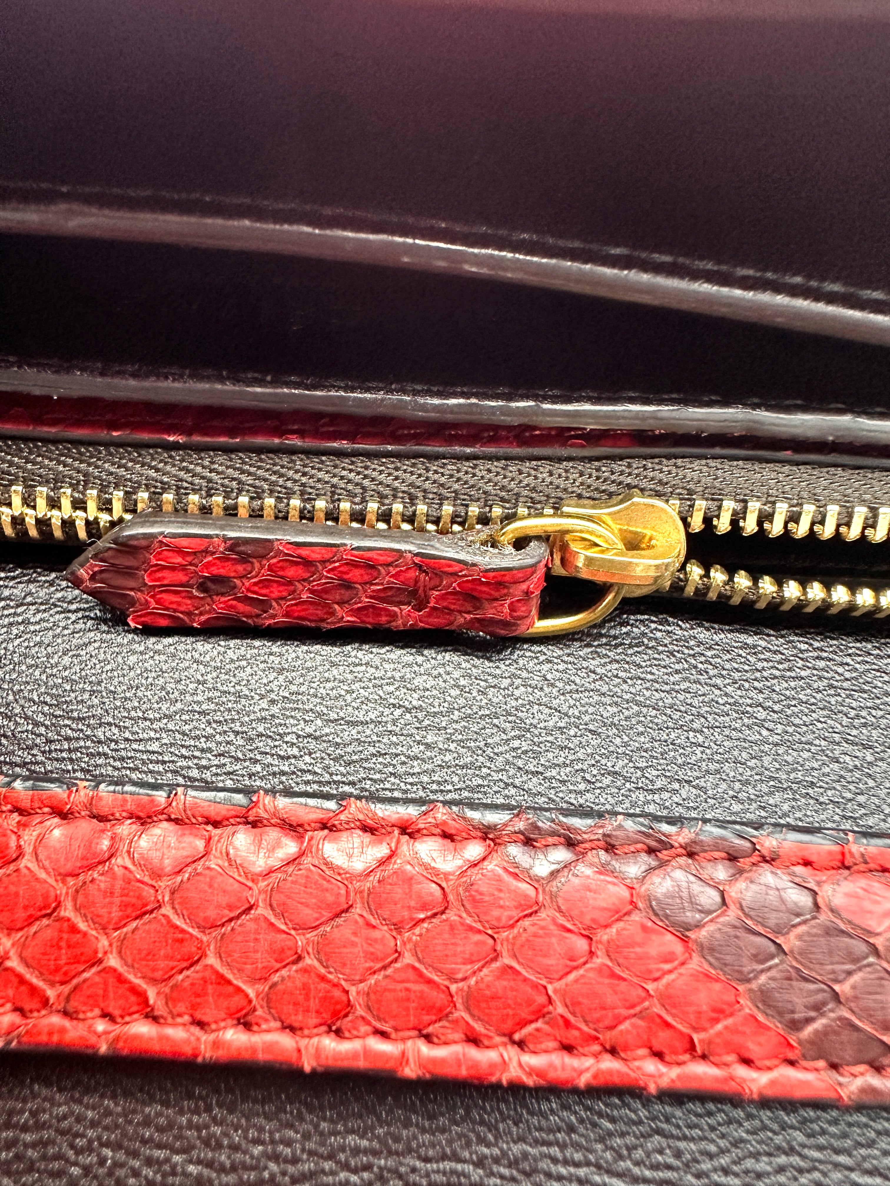 Celine Classic Box Red Python Leather Medium Size Flap Bag CE176