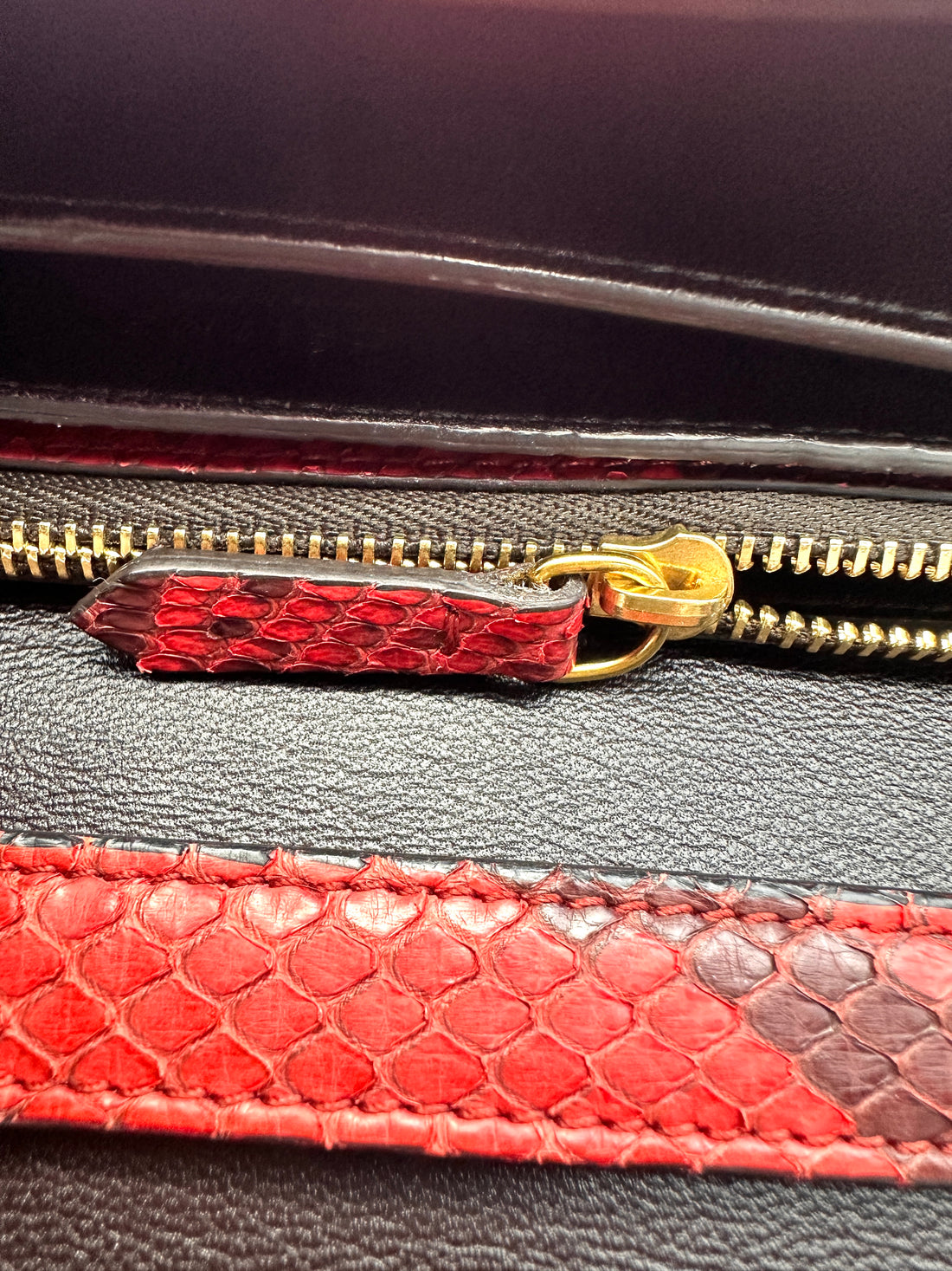 Celine Classic Box Red Python Leather Medium Size Flap Bag CE176