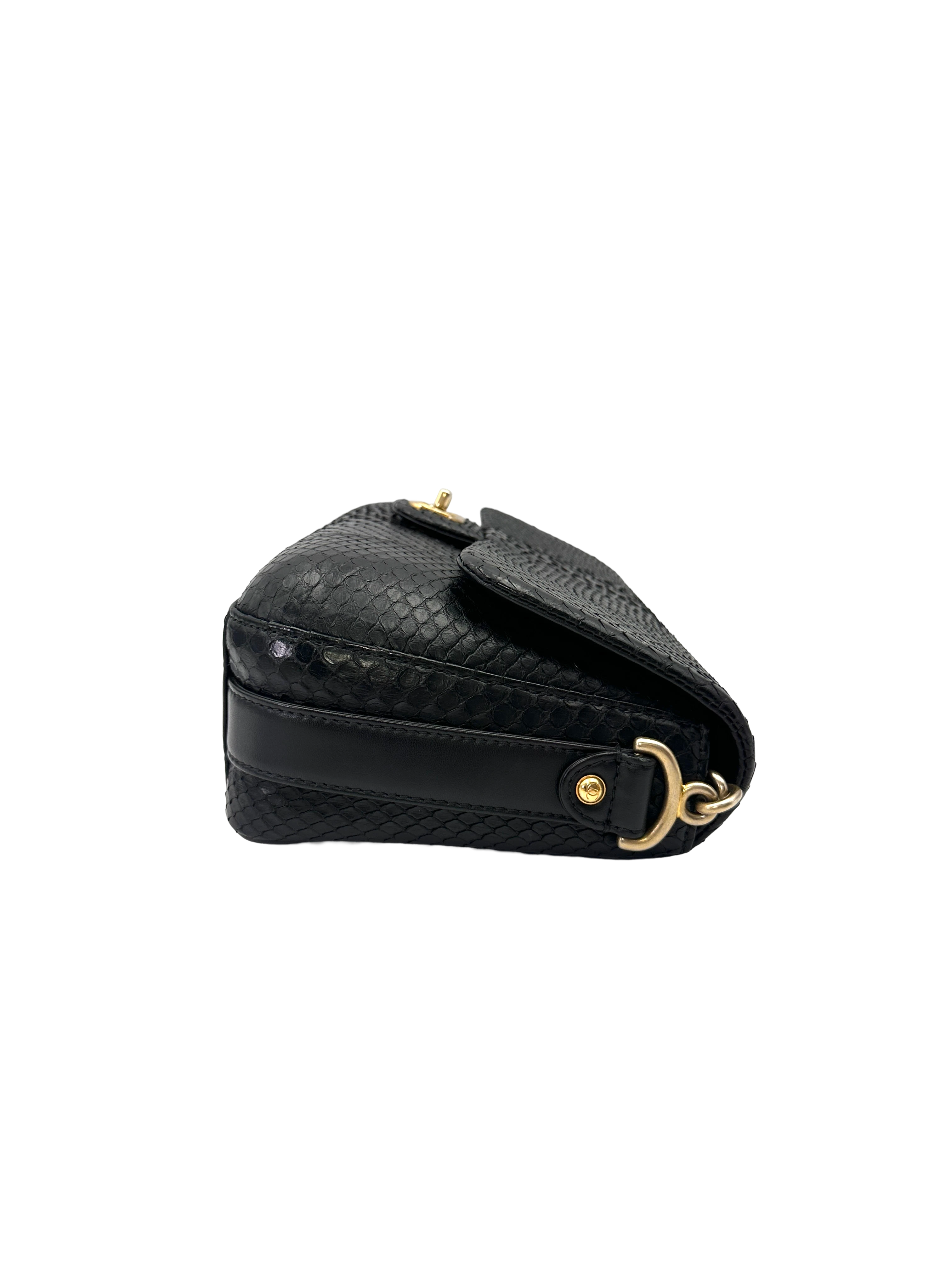 Chanel Classic Flap Black Python Leather Shoulder Bag With Gold Hardware(24***13) CC2218