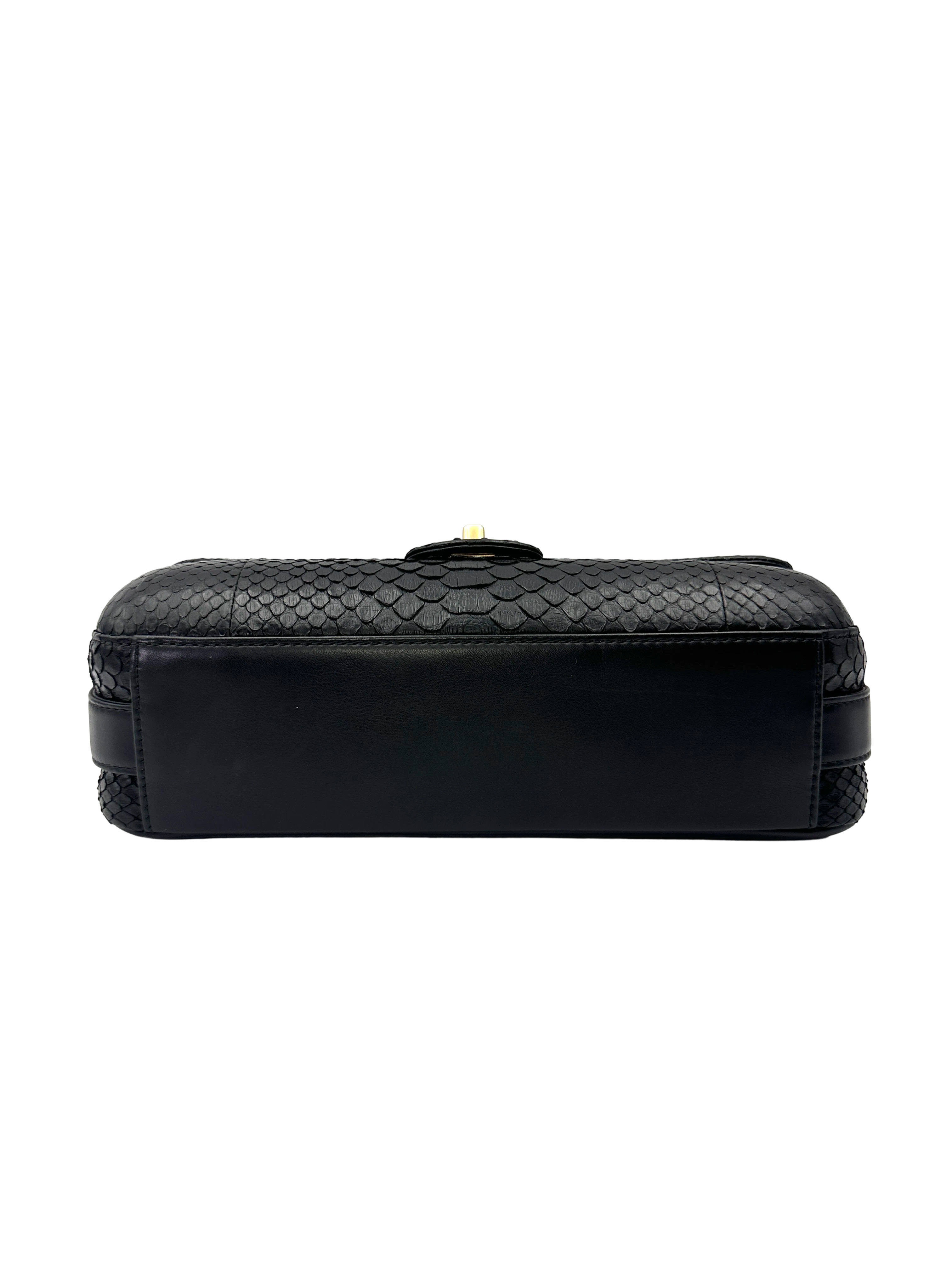 Chanel Classic Flap Black Python Leather Shoulder Bag With Gold Hardware(24***13) CC2218