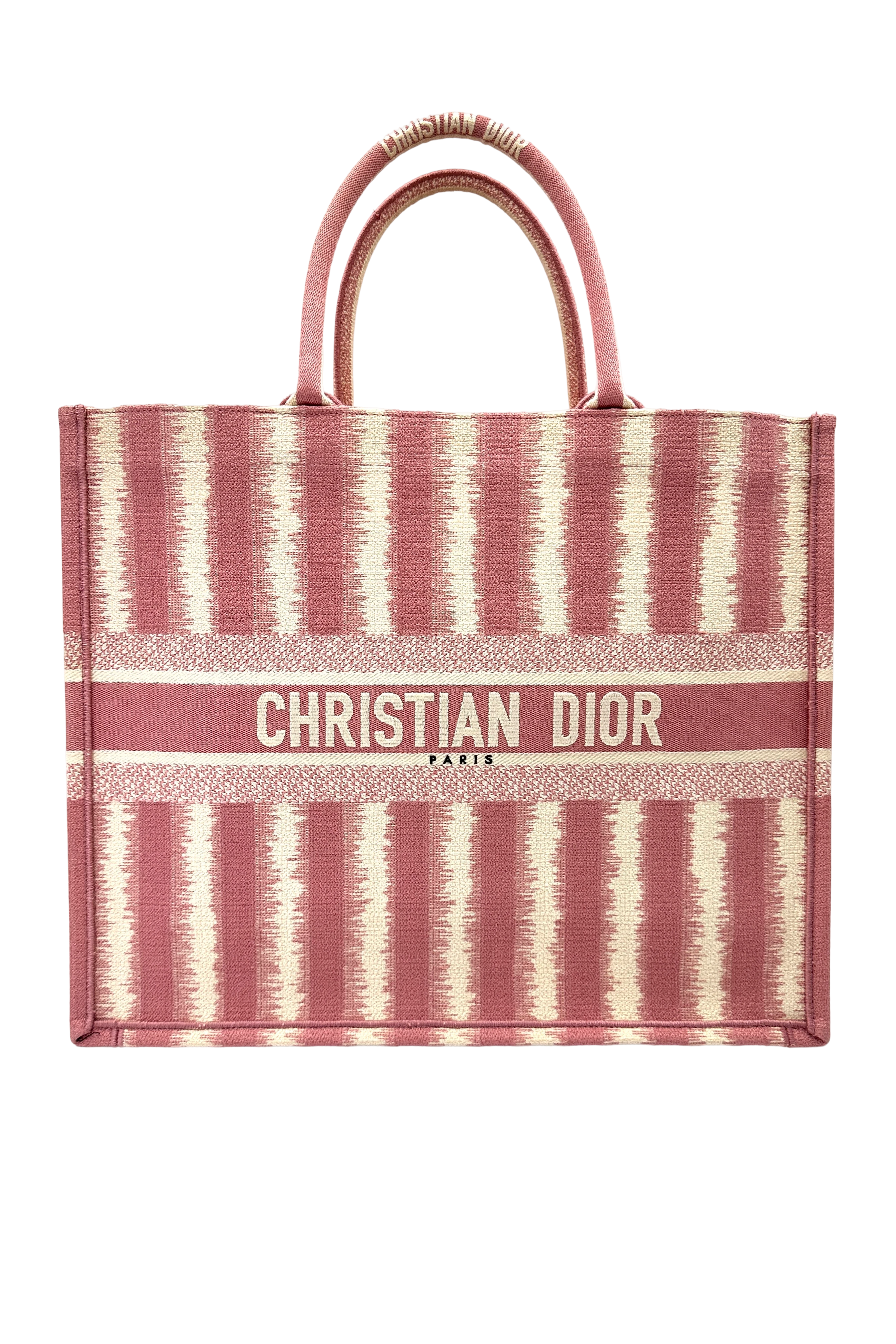 Christian Dior Pink Striped Canvas Large Size Book Tote Bag DR813