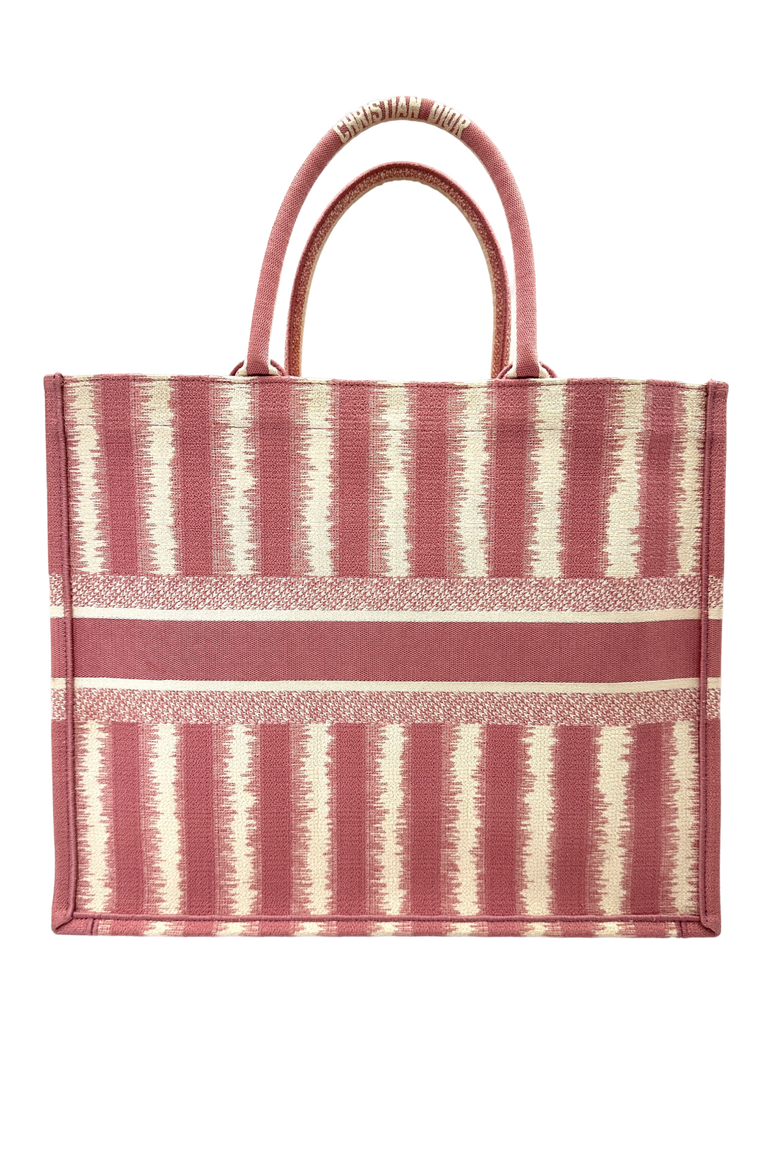 Christian Dior Pink Striped Canvas Large Size Book Tote Bag DR813