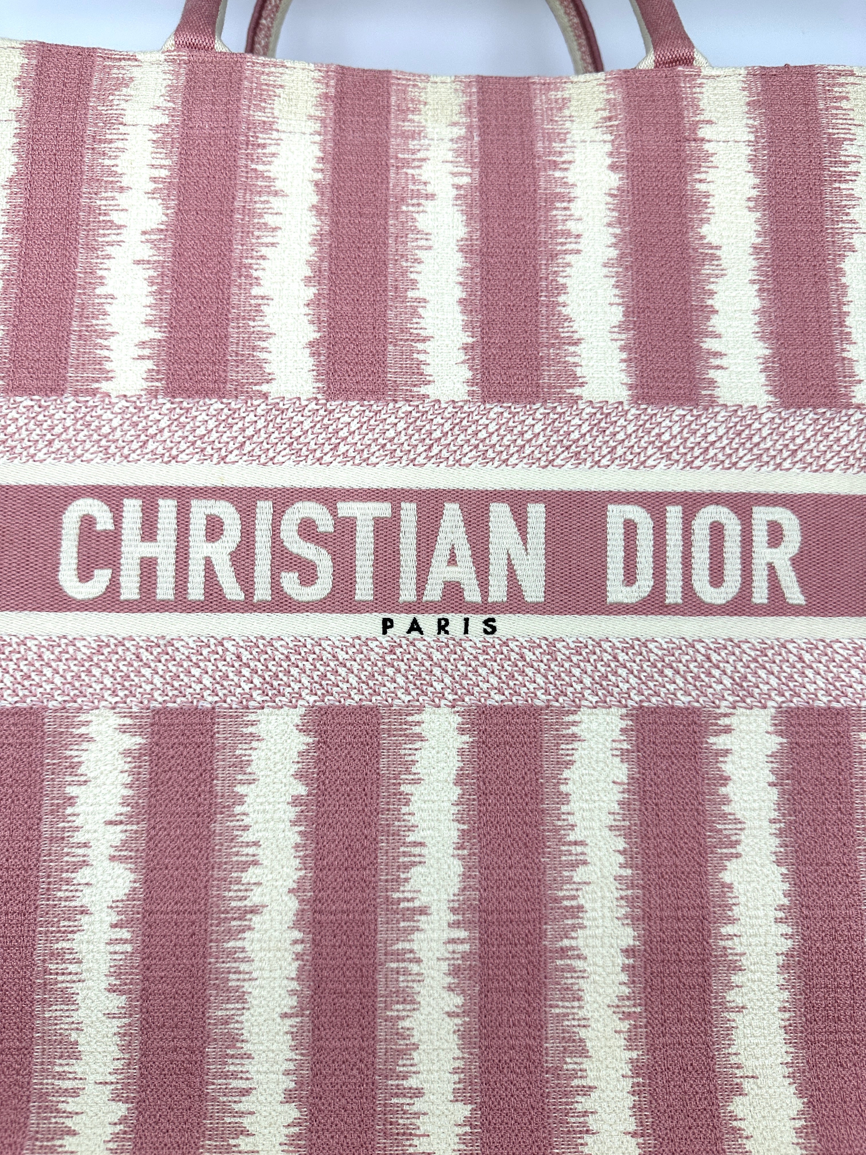 Christian Dior Pink Striped Canvas Large Size Book Tote Bag DR813