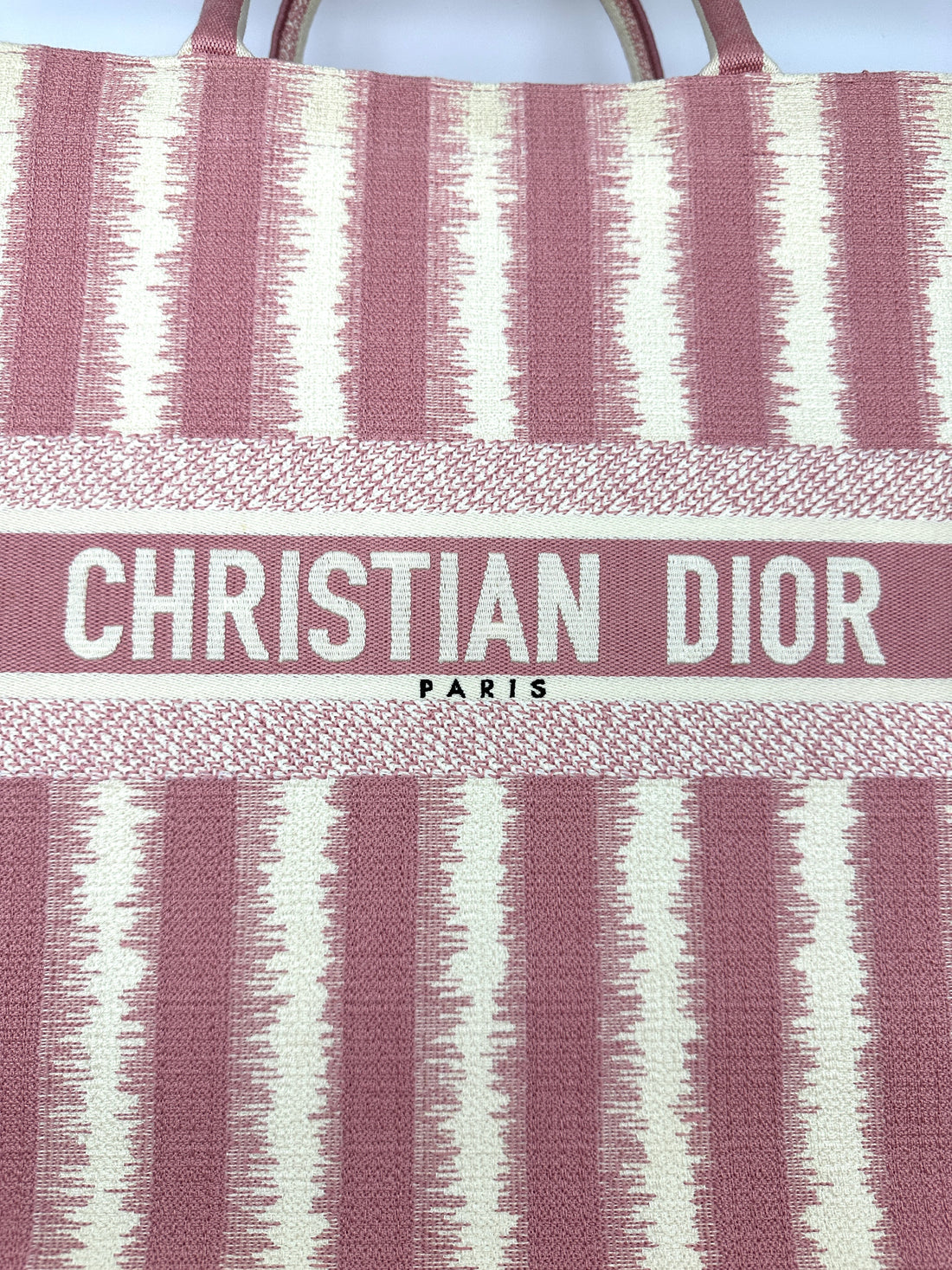 Christian Dior Pink Striped Canvas Large Size Book Tote Bag DR813
