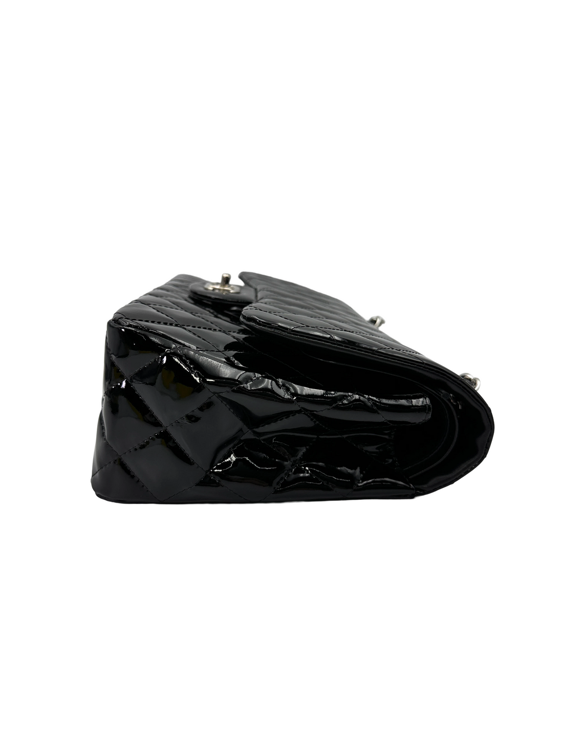 Chanel Classic Flap Black Quilted Patent Leather Jumbo Shoulder Bag With Silver Buckle(18***84)  CC2215
