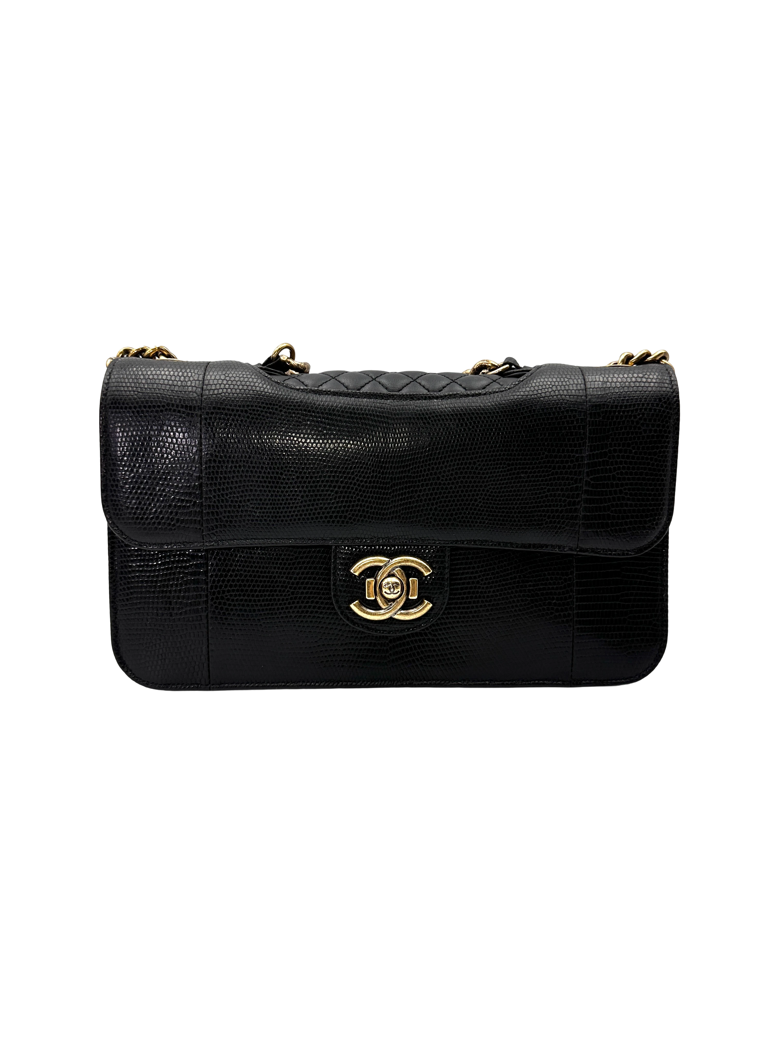 Chanel Black Lizard Leather Flap Bag With Gold Hardware(17***45) CC2213