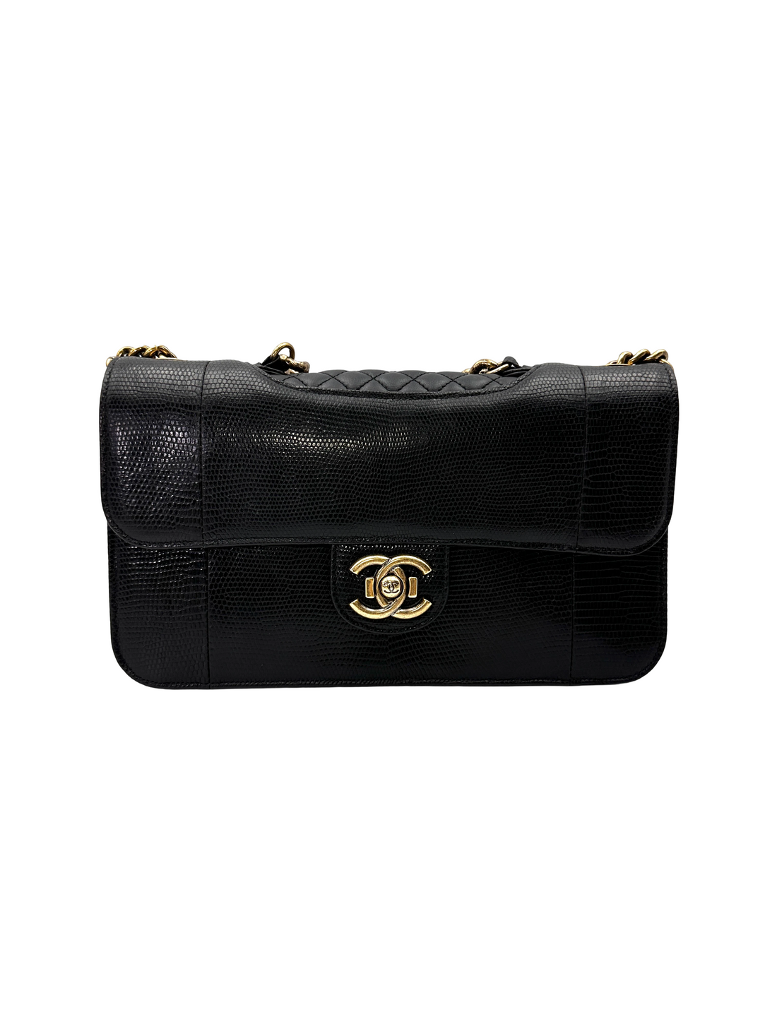 Chanel Black Lizard Leather Flap Bag With Gold Hardware(17***45) CC2213