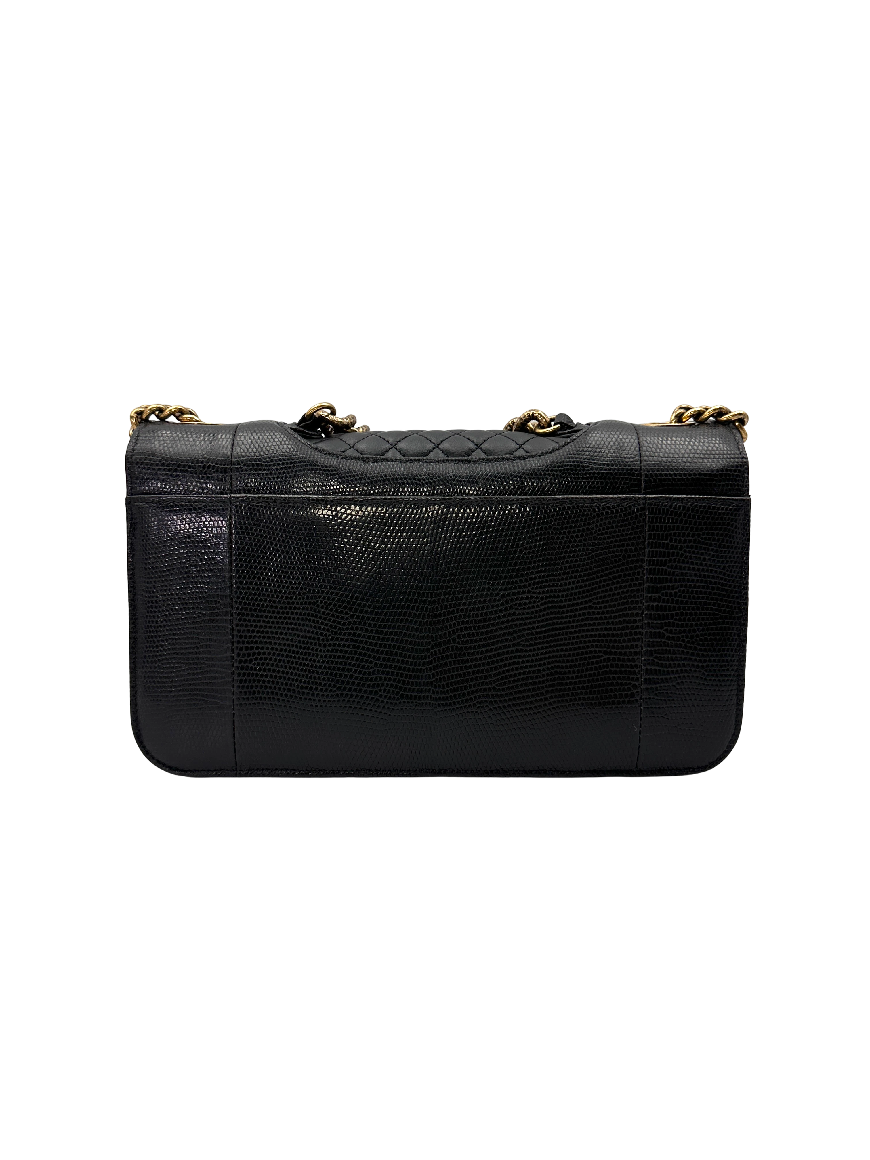Chanel Black Lizard Leather Flap Bag With Gold Hardware(17***45) CC2213
