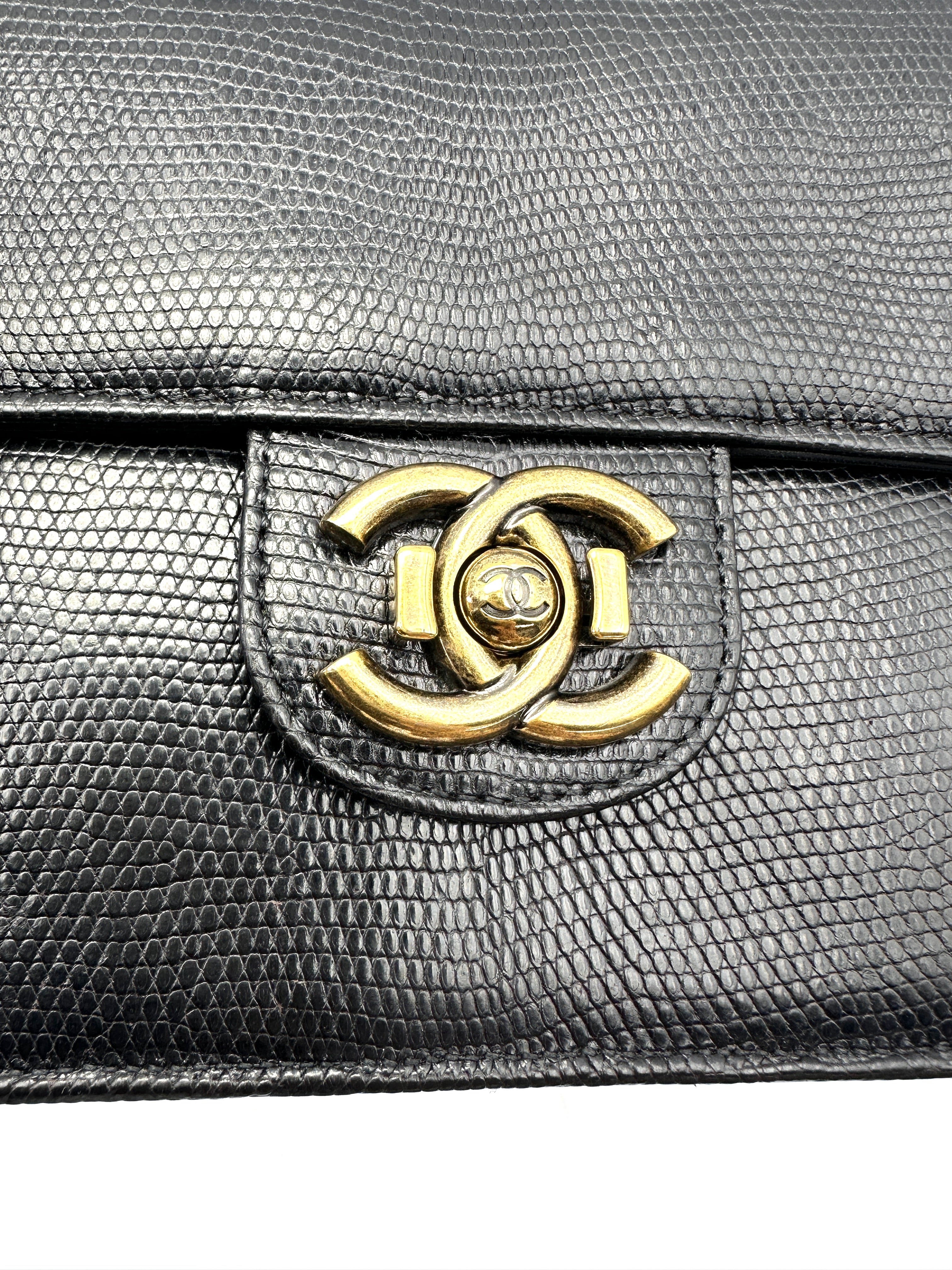 Chanel Black Lizard Leather Flap Bag With Gold Hardware(17***45) CC2213