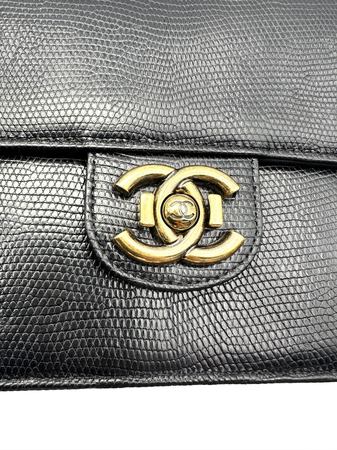 Chanel Black Lizard Leather Flap Bag With Gold Hardware(17***45) CC2213