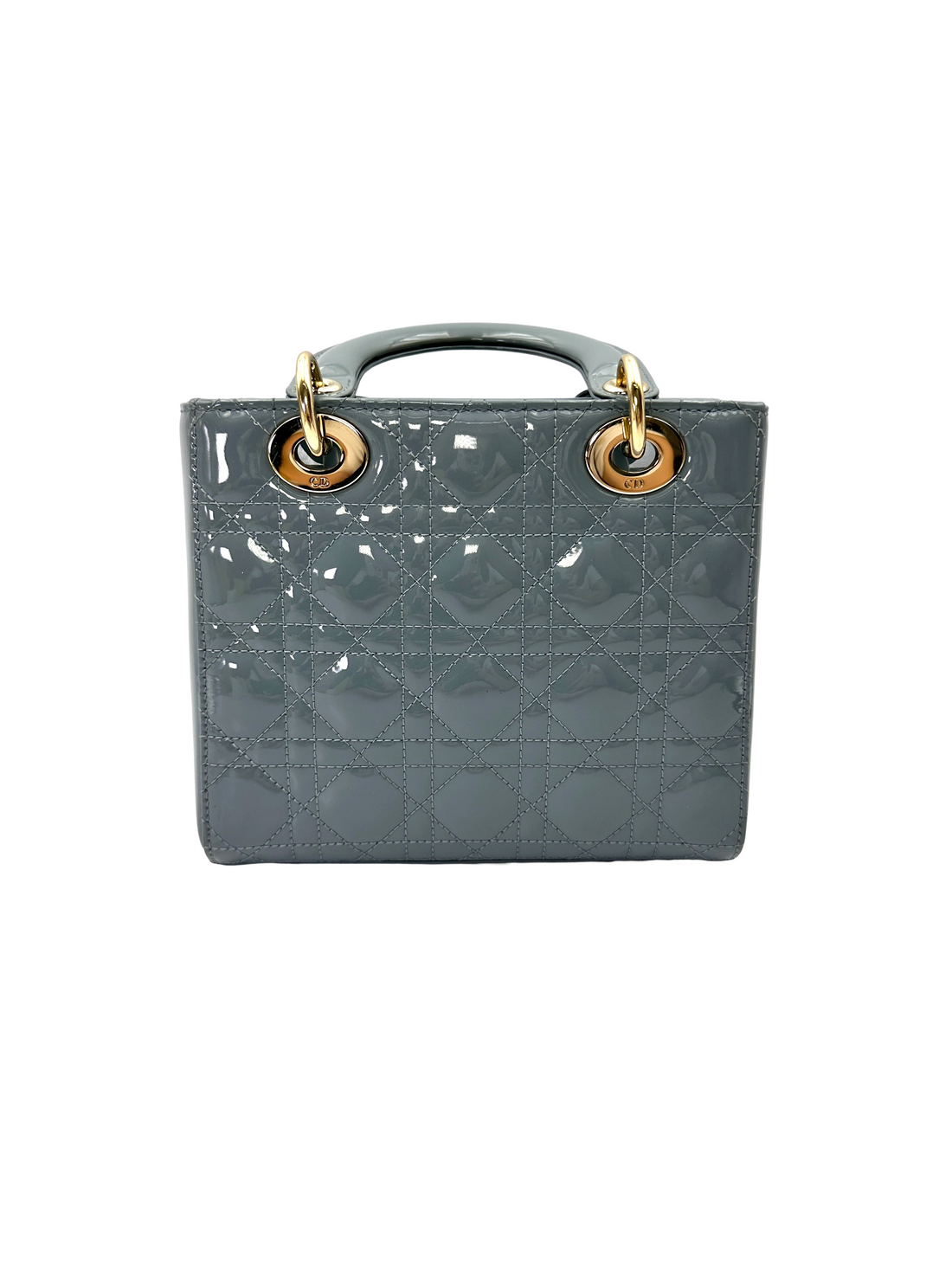 Christian Dior Lady Dior Light Blue Patent Leather Handle Bag With Gold Charms DR816