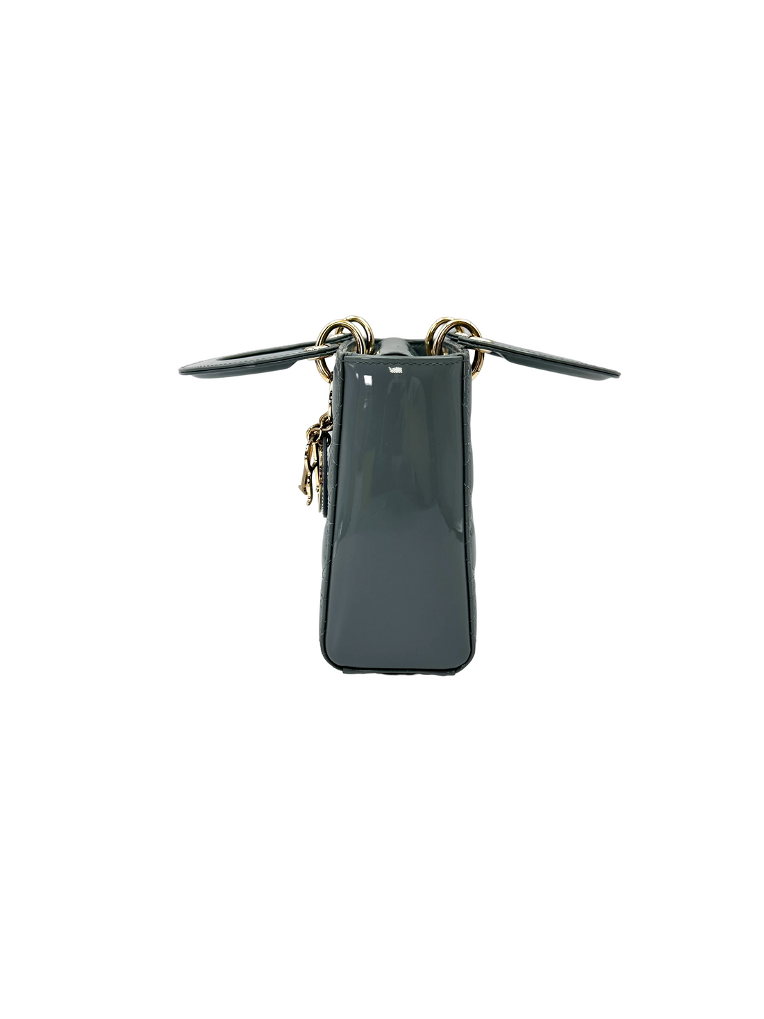 Christian Dior Lady Dior Light Blue Patent Leather Handle Bag With Gold Charms DR816