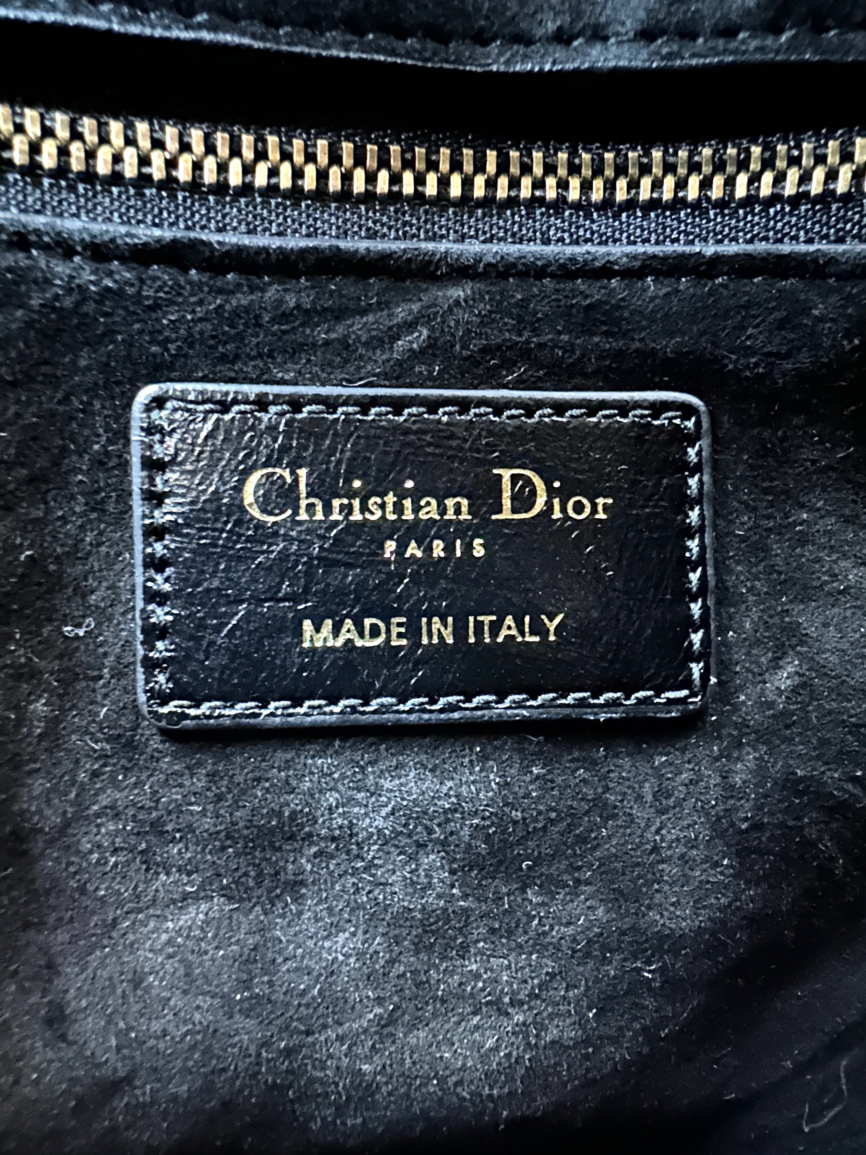 Christian Dior Lady Dior Black Leather Handle Bag With Gold Charms DR815