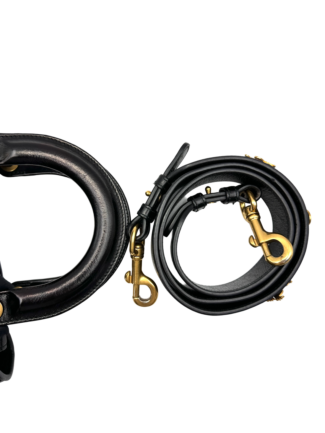 Christian Dior Lady Dior Black Leather Handle Bag With Gold Charms DR815