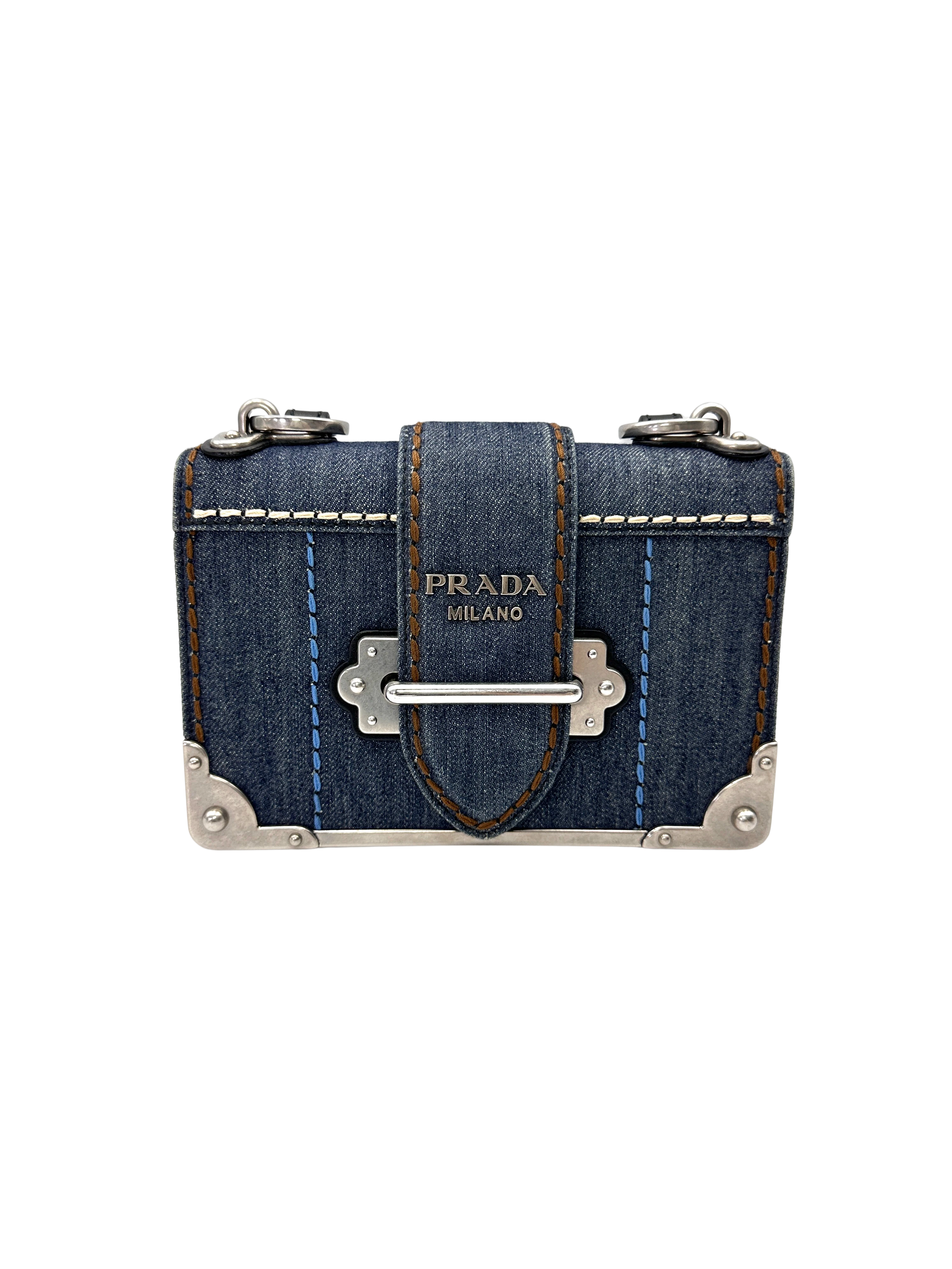 Prada Cahier Blue Denim Leather Shoulder Bag PR503