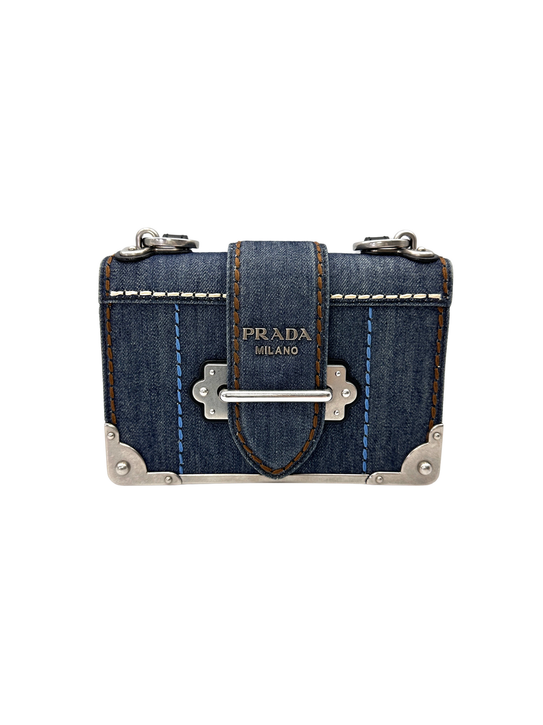 Prada Cahier Blue Denim Leather Shoulder Bag PR503
