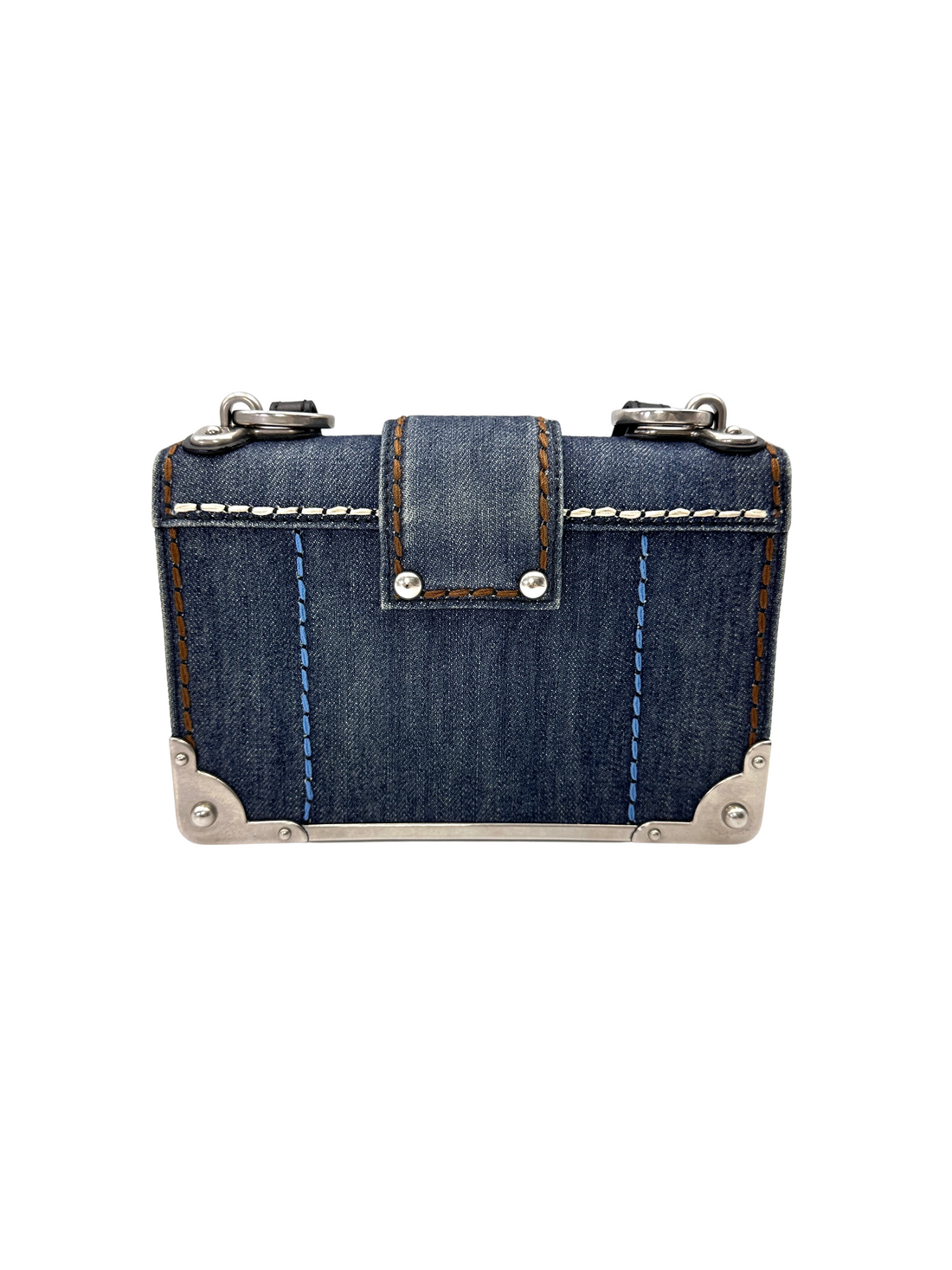 Prada Cahier Blue Denim Leather Shoulder Bag PR503