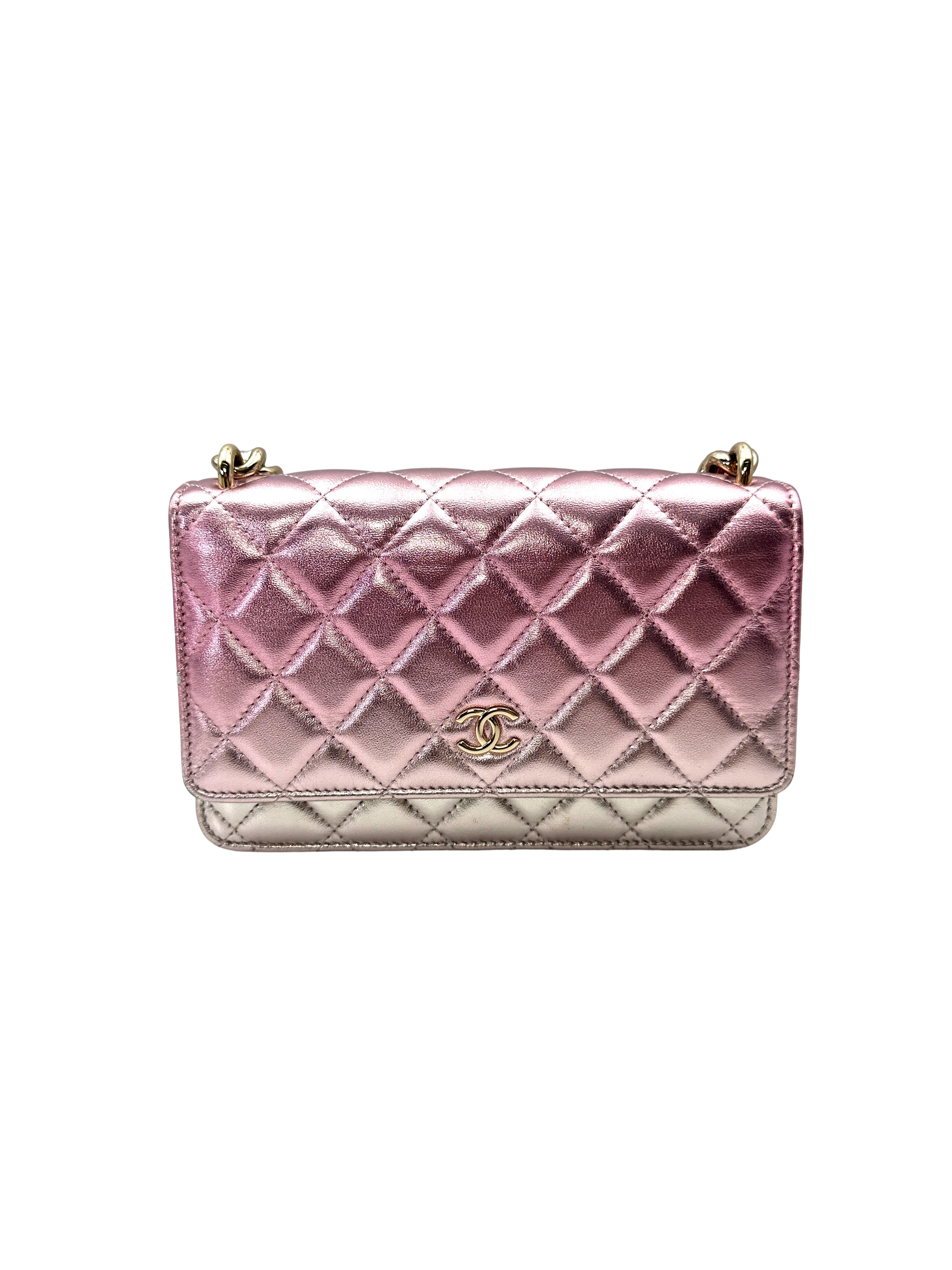 Chanel Classic Flap Iridescent Pink Quilted Leather Wallet On Chain(TG***5H) CC2219