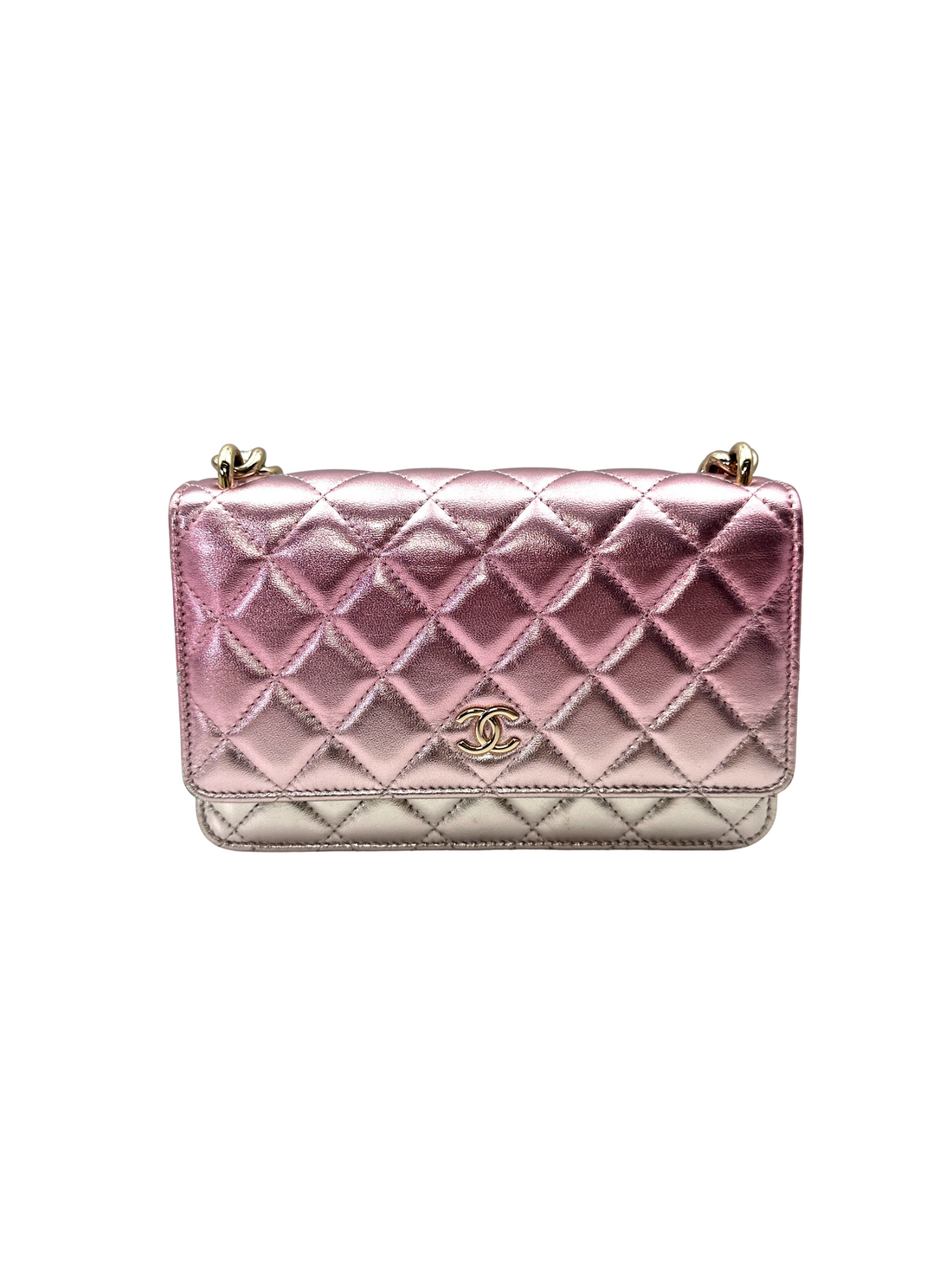 Chanel Classic Flap Iridescent Pink Quilted Leather Wallet On Chain(TG***5H) CC2219