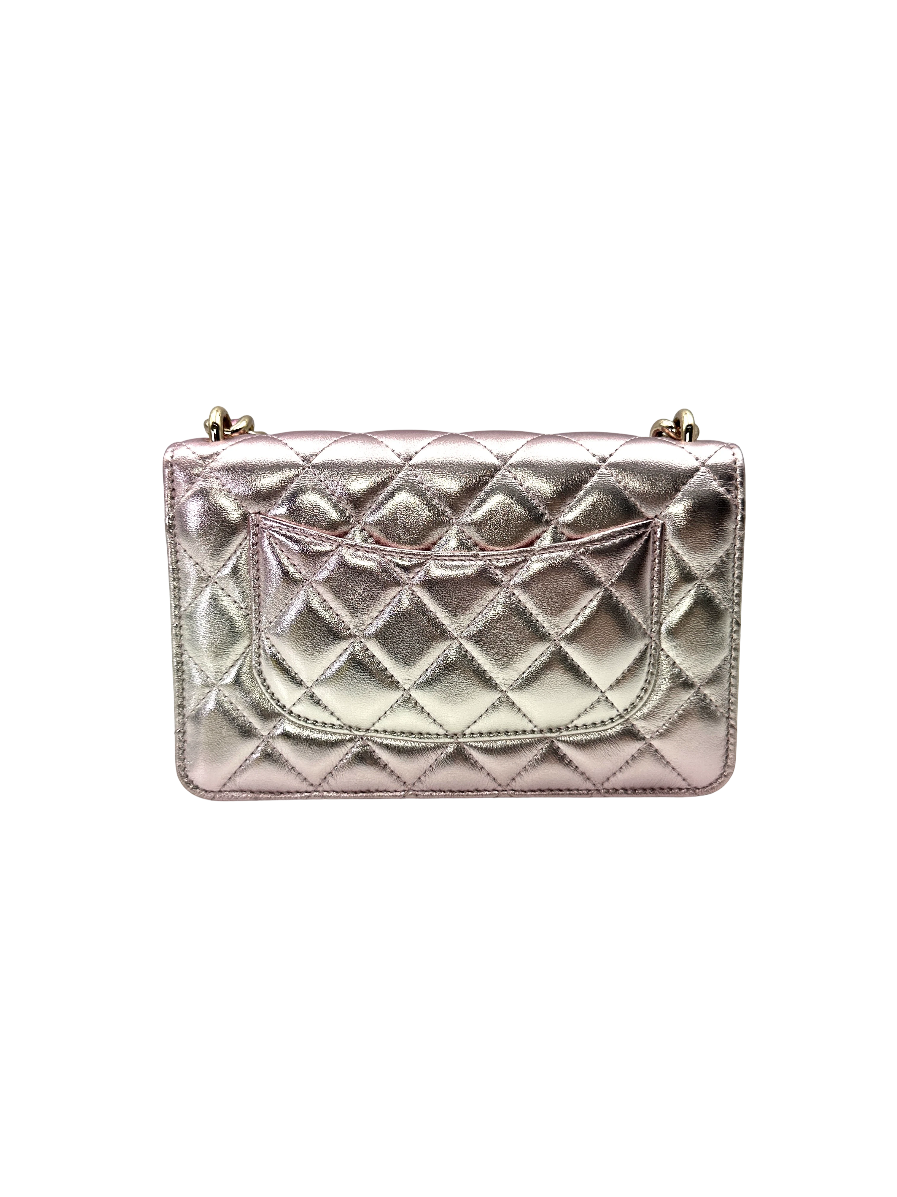 Chanel Classic Flap Iridescent Pink Quilted Leather Wallet On Chain(TG***5H) CC2219