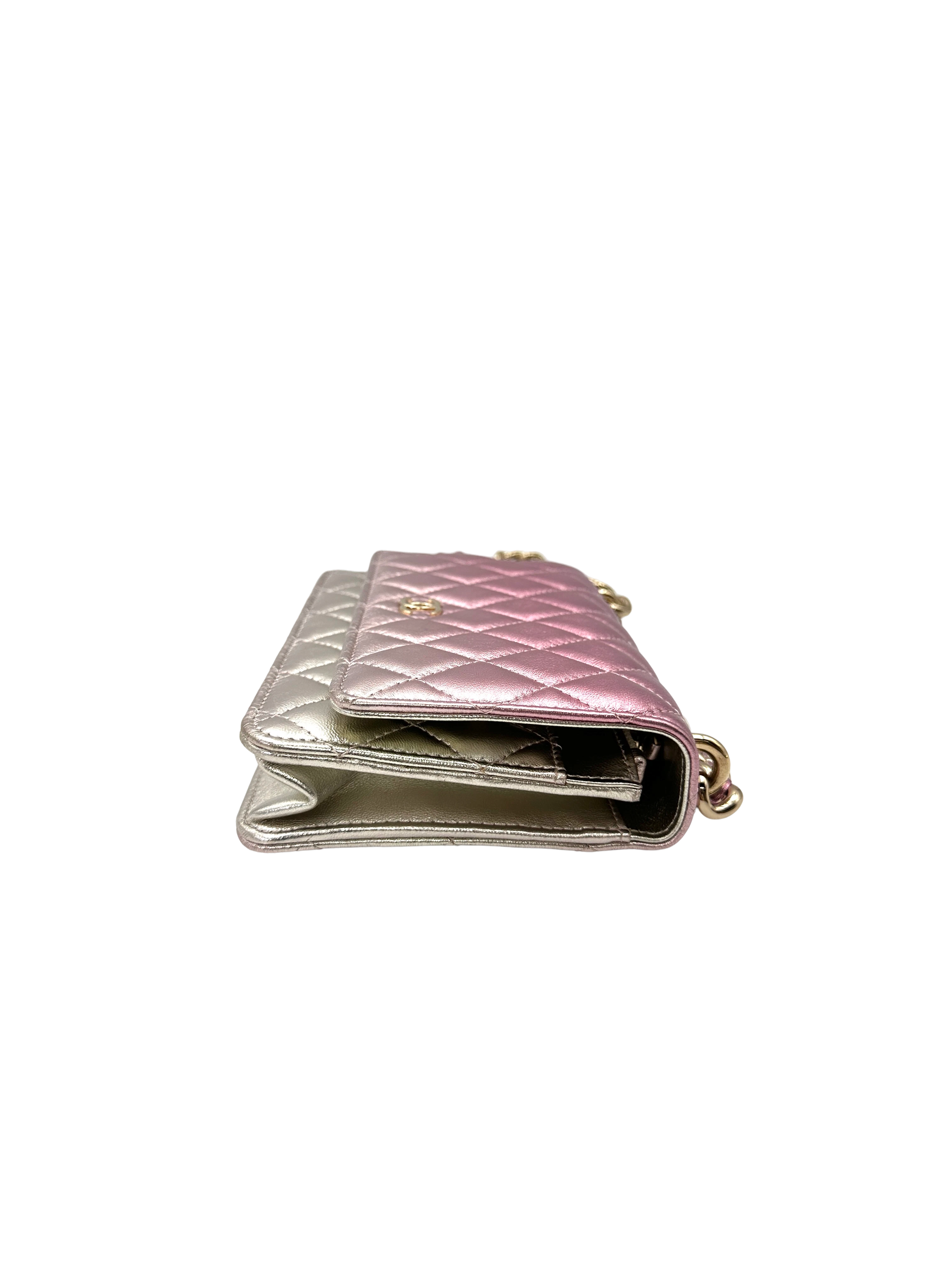 Chanel Classic Flap Iridescent Pink Quilted Leather Wallet On Chain(TG***5H) CC2219