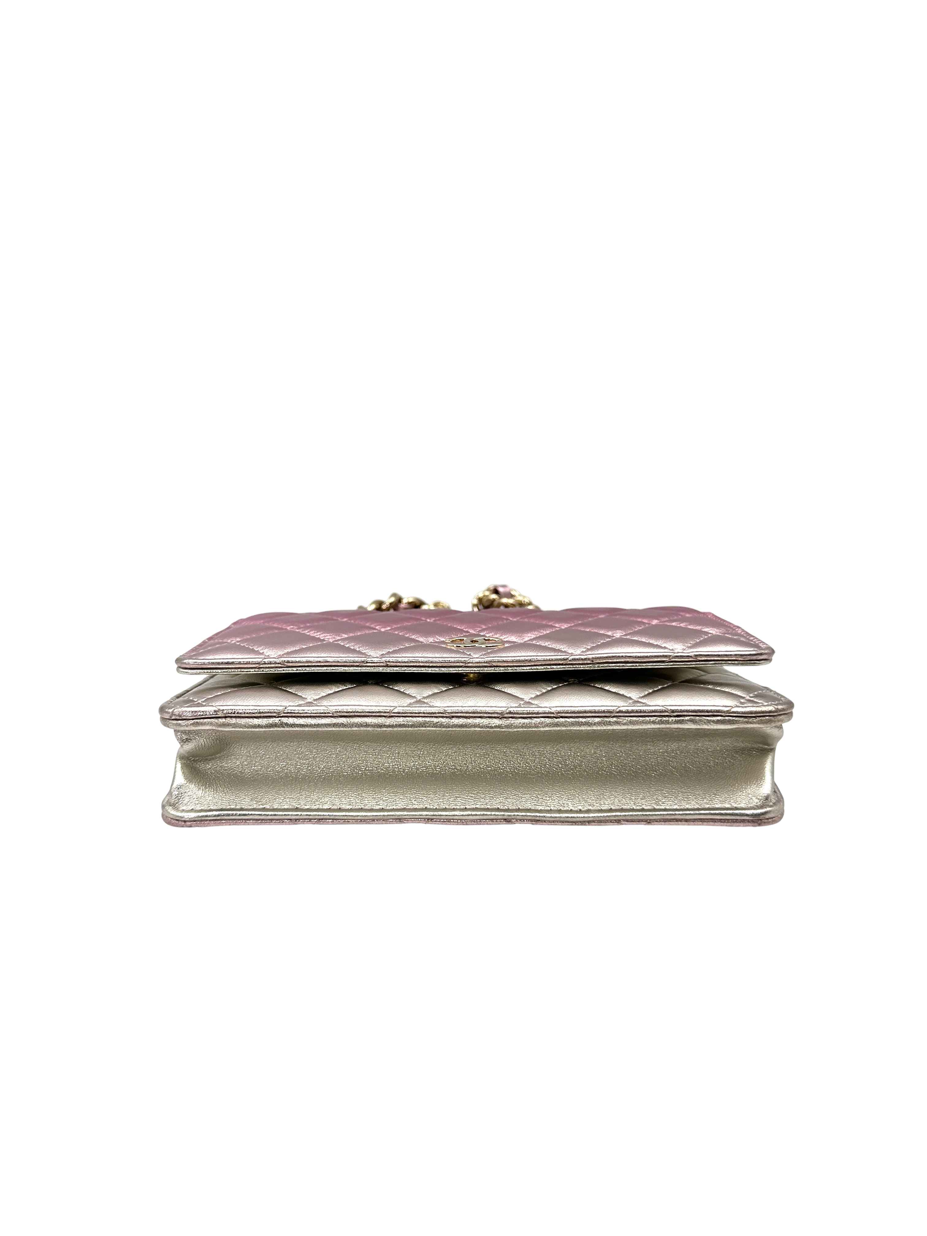 Chanel Classic Flap Iridescent Pink Quilted Leather Wallet On Chain(TG***5H) CC2219