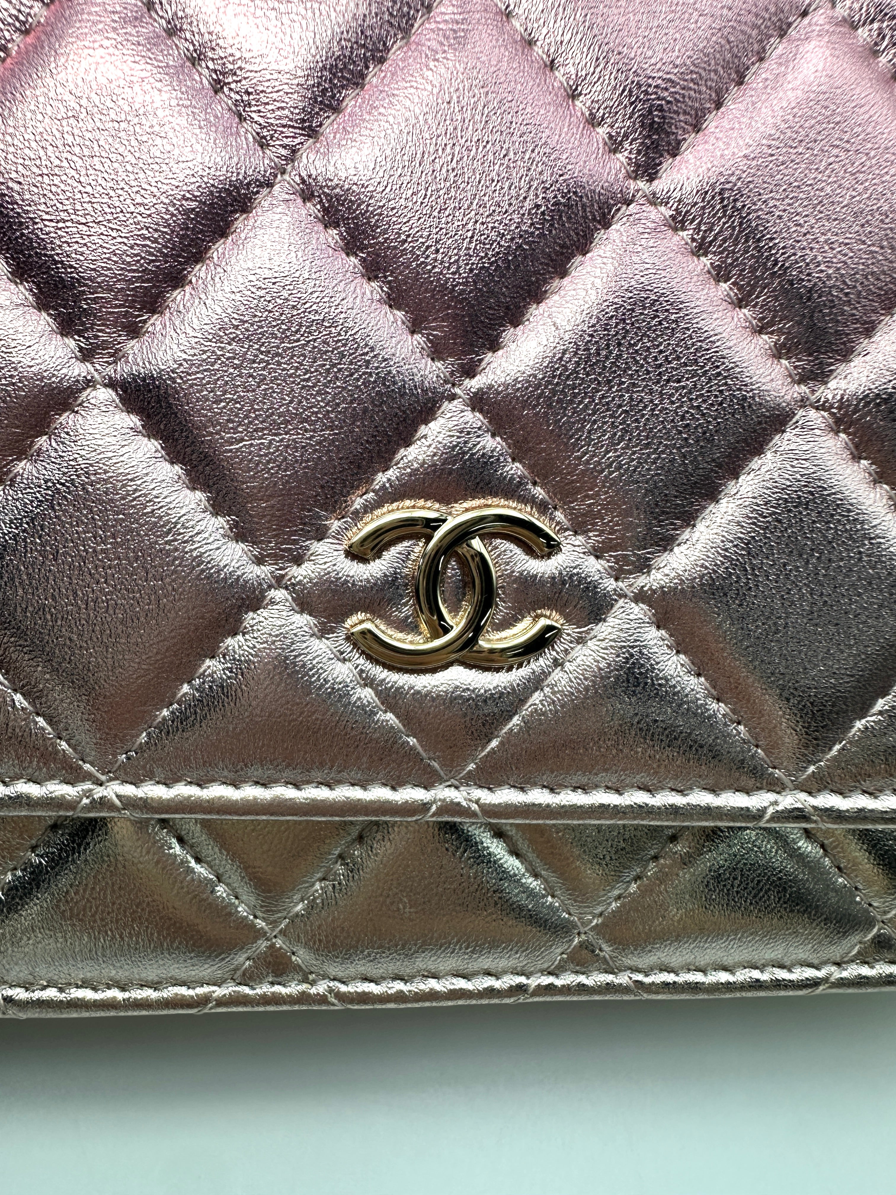 Chanel Classic Flap Iridescent Pink Quilted Leather Wallet On Chain(TG***5H) CC2219