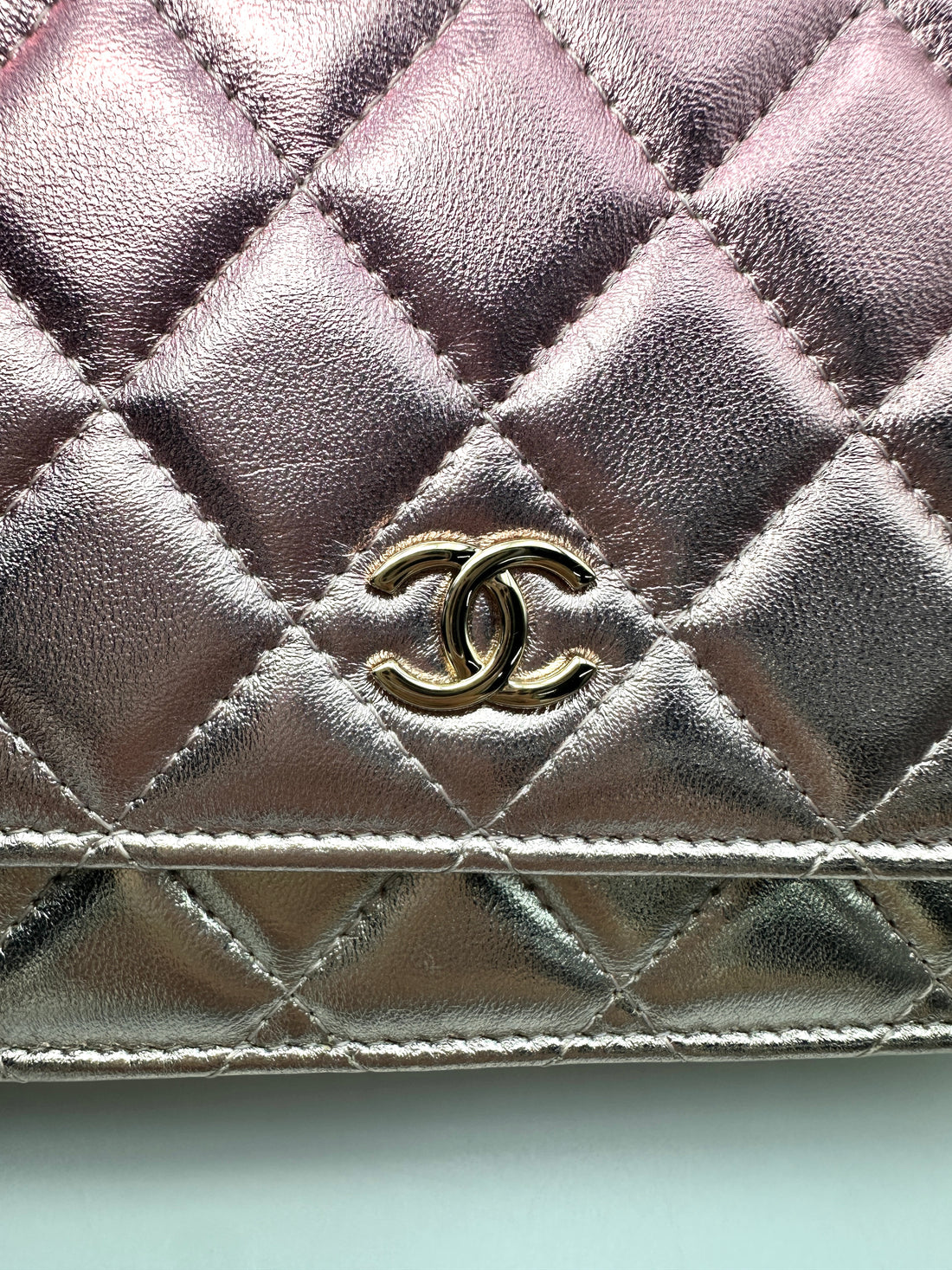 Chanel Classic Flap Iridescent Pink Quilted Leather Wallet On Chain(TG***5H) CC2219