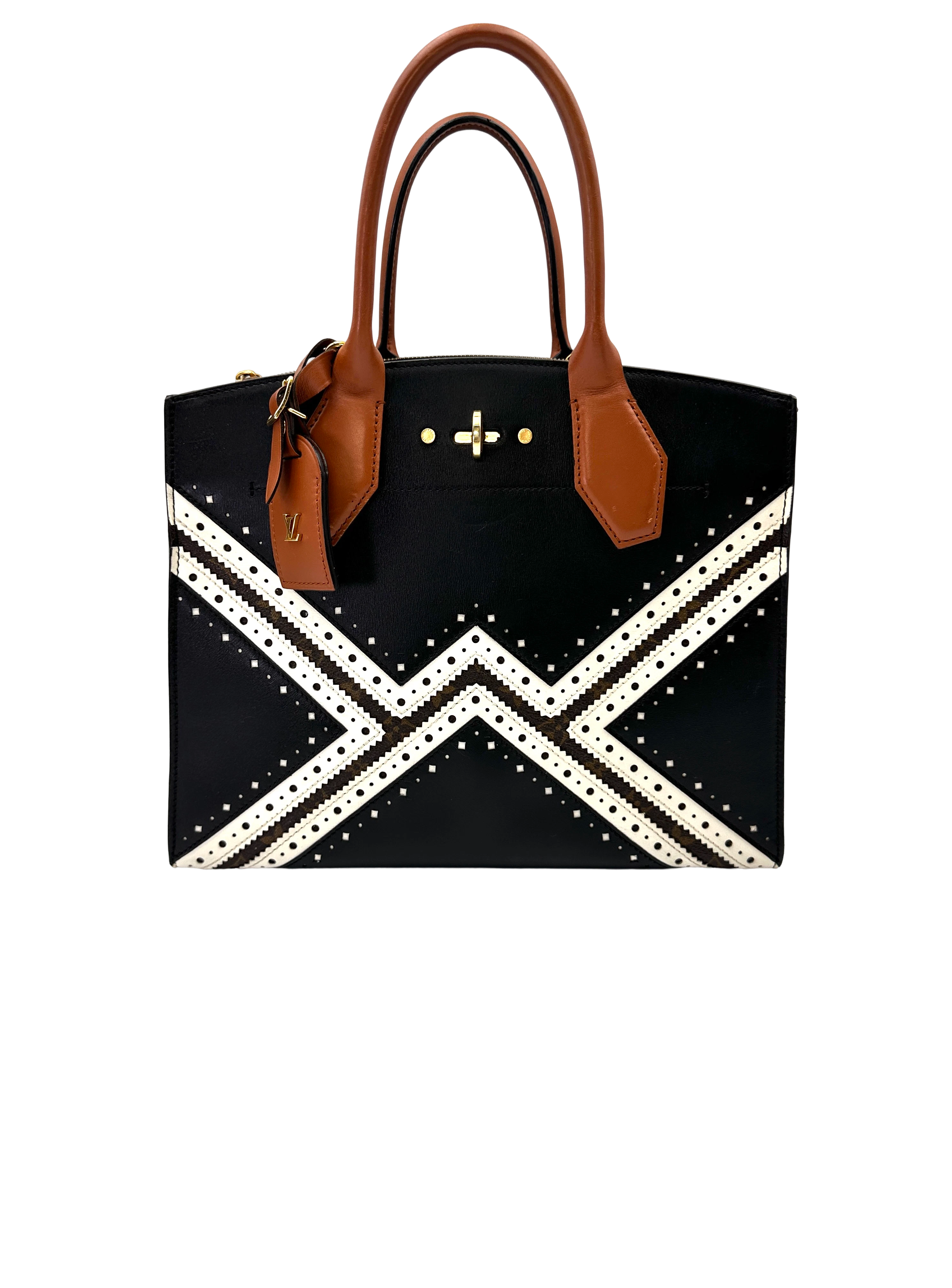 Louis Vuitton City Steamer Black Leather Satchel Handle Bag LV3077