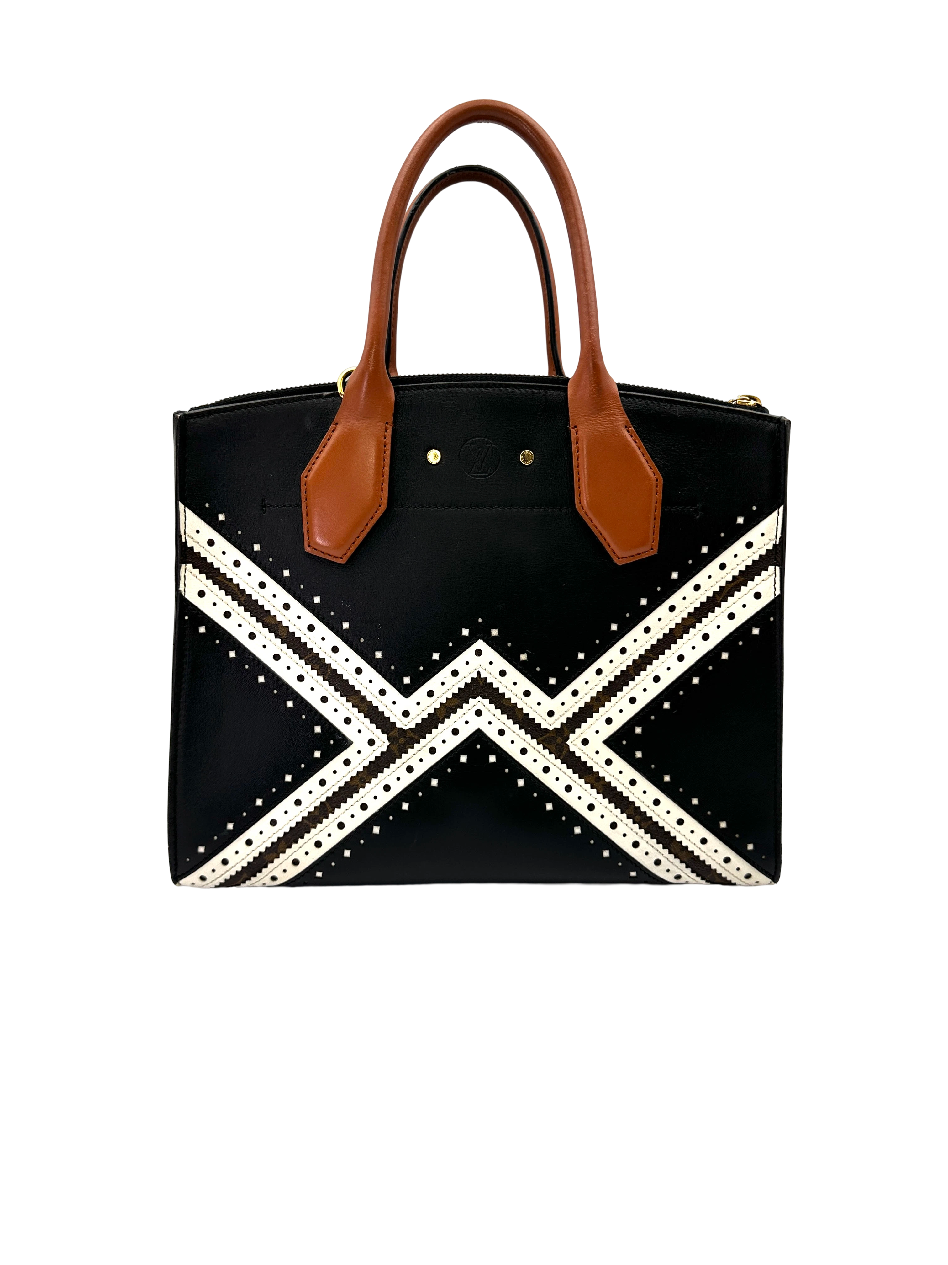 Louis Vuitton City Steamer Black Leather Satchel Handle Bag LV3077