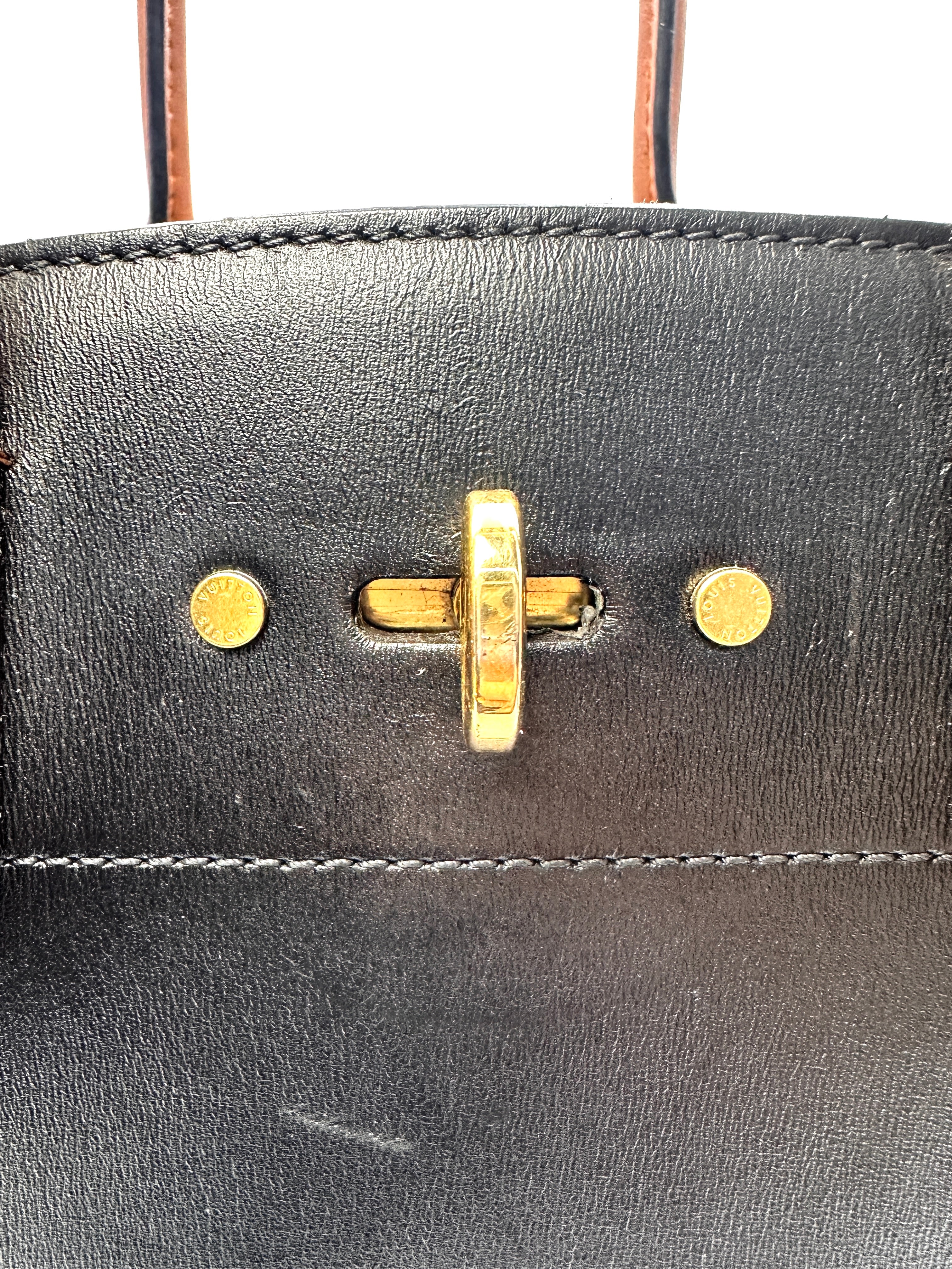 Louis Vuitton City Steamer Black Leather Satchel Handle Bag LV3077