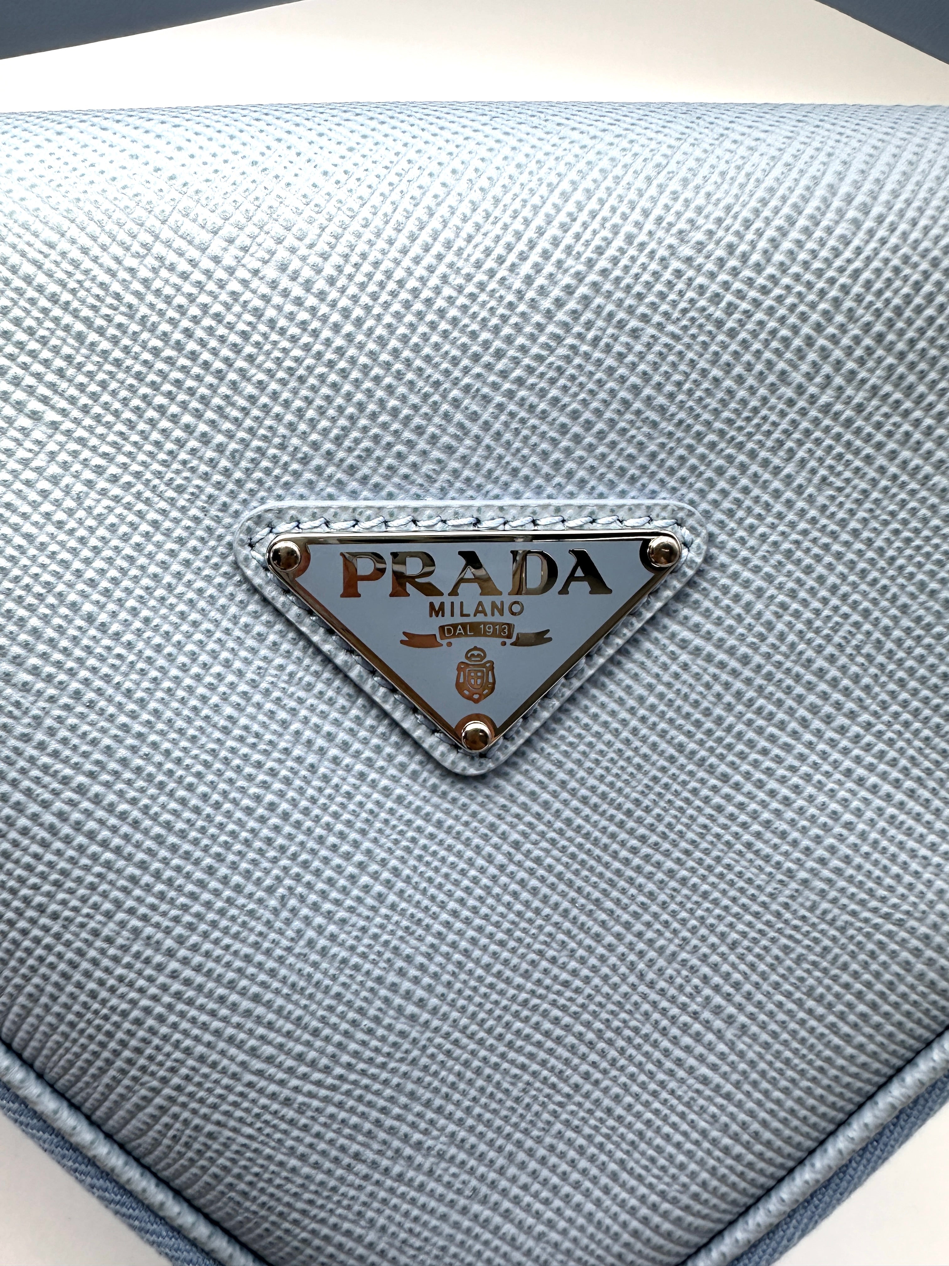 Prada Light Blue Triangle Saffiano Leather Shoulder Bag PR505