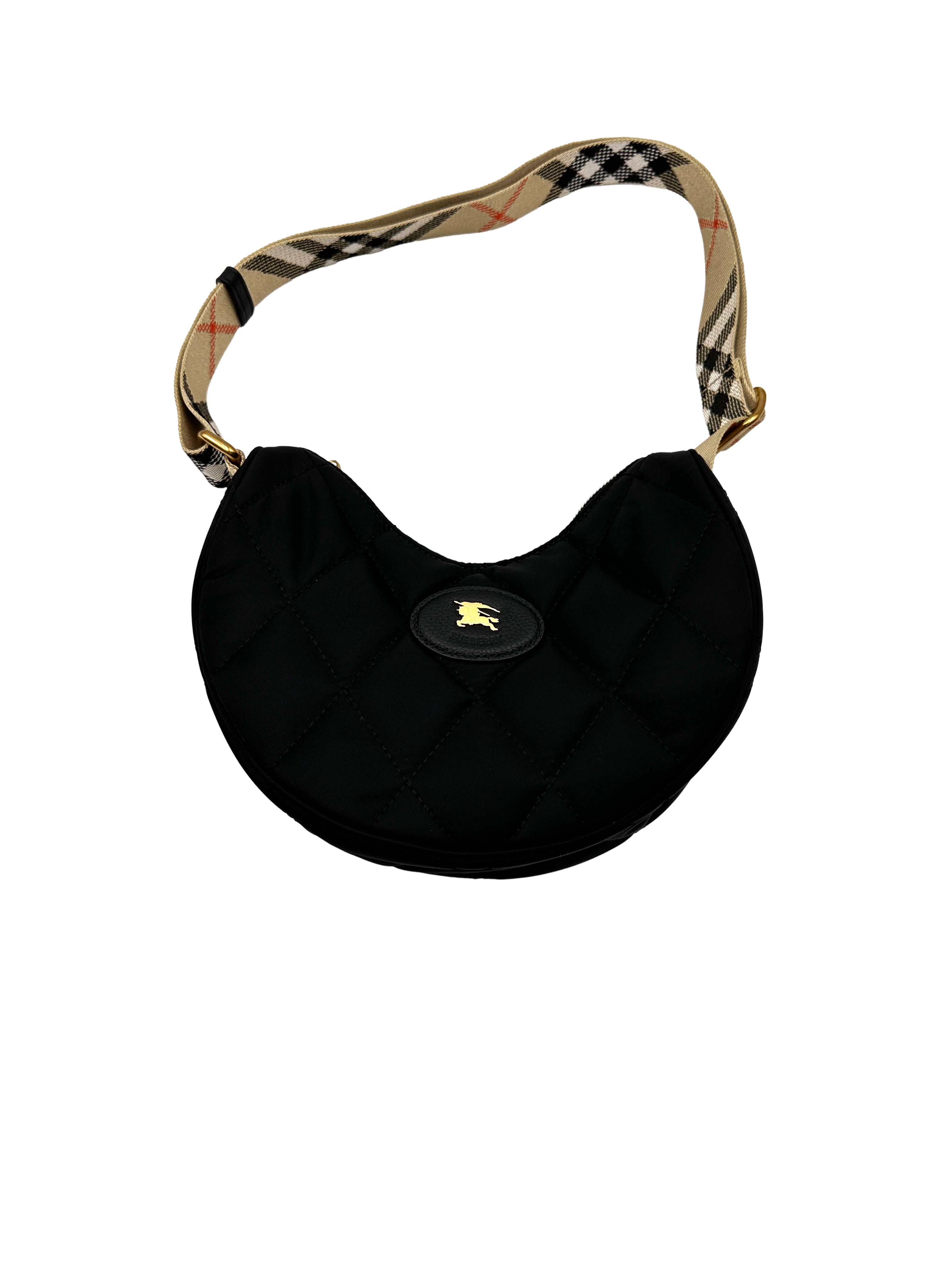 Burberry Horseshoe Black Quilted Nylon Hobo Bag BRB