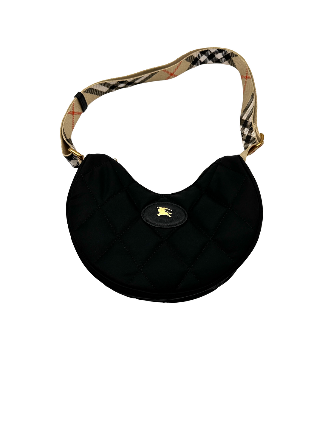 Burberry Horseshoe Black Quilted Nylon Hobo Bag BRB