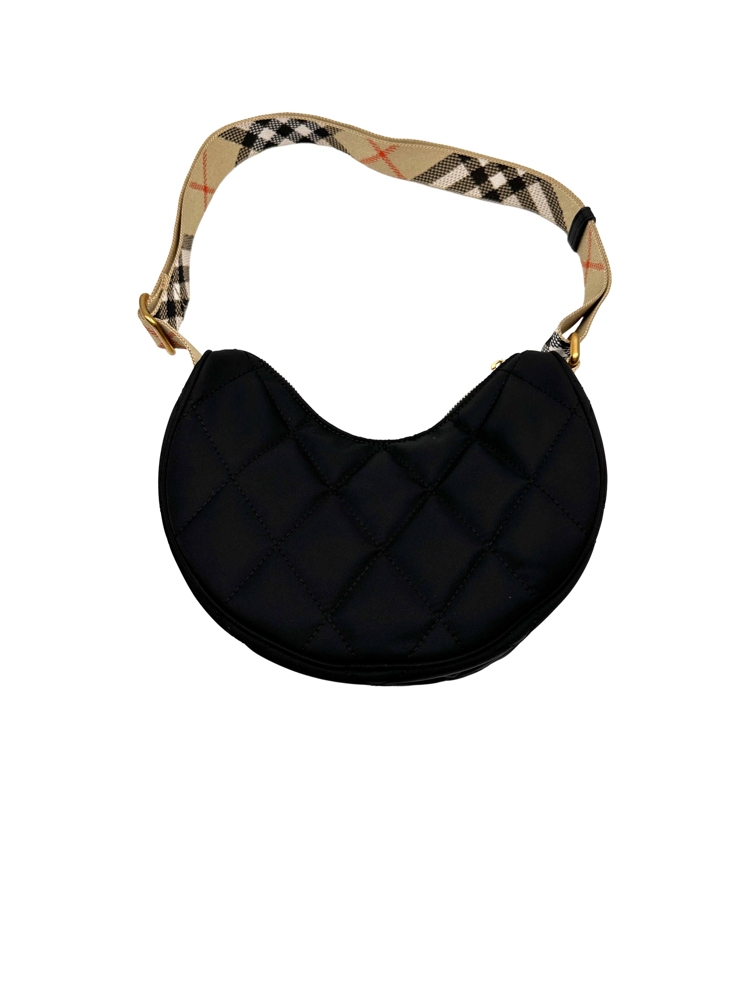 Burberry Horseshoe Black Quilted Nylon Hobo Bag BRB