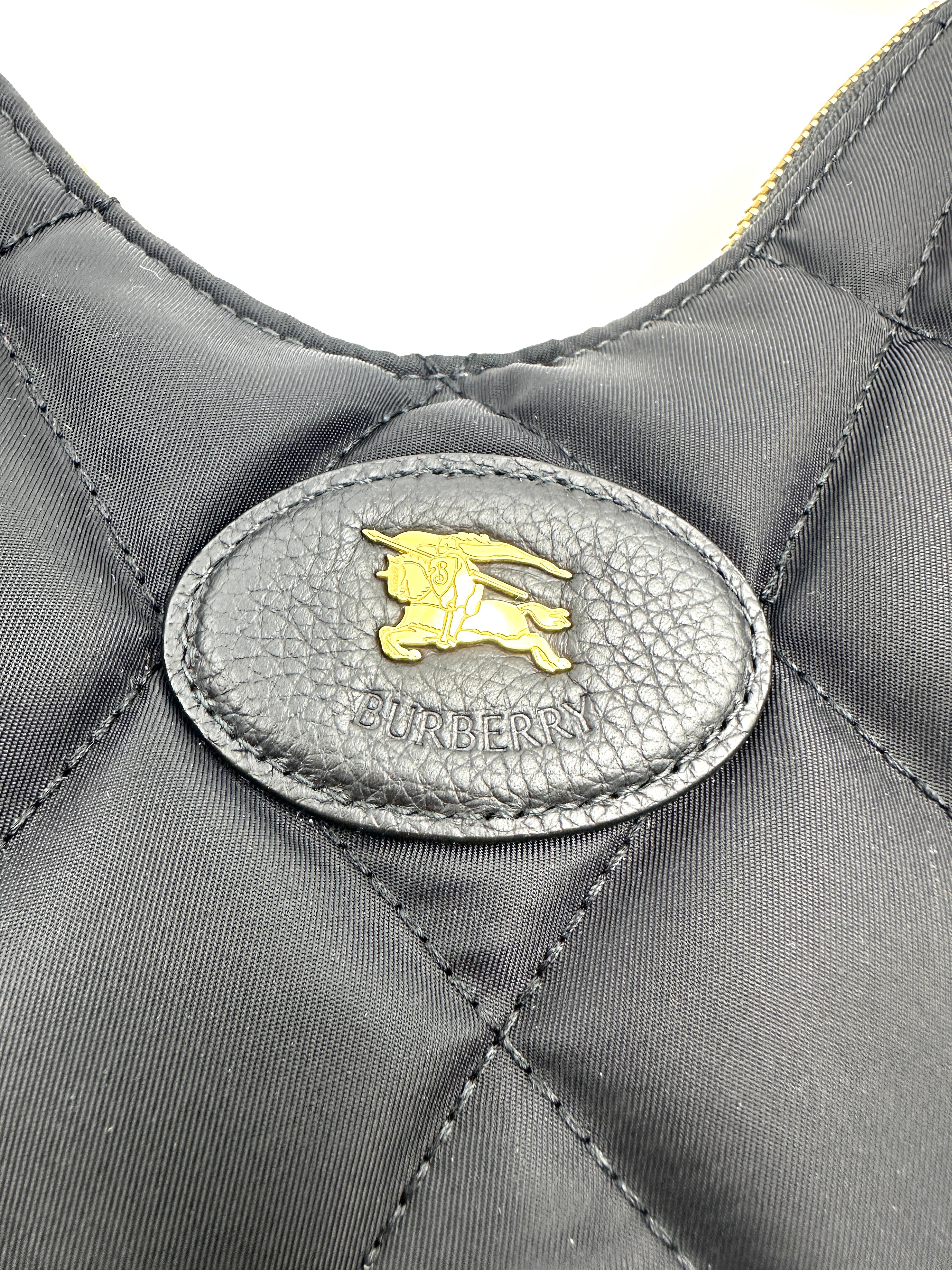 Burberry Horseshoe Black Quilted Nylon Hobo Bag BRB