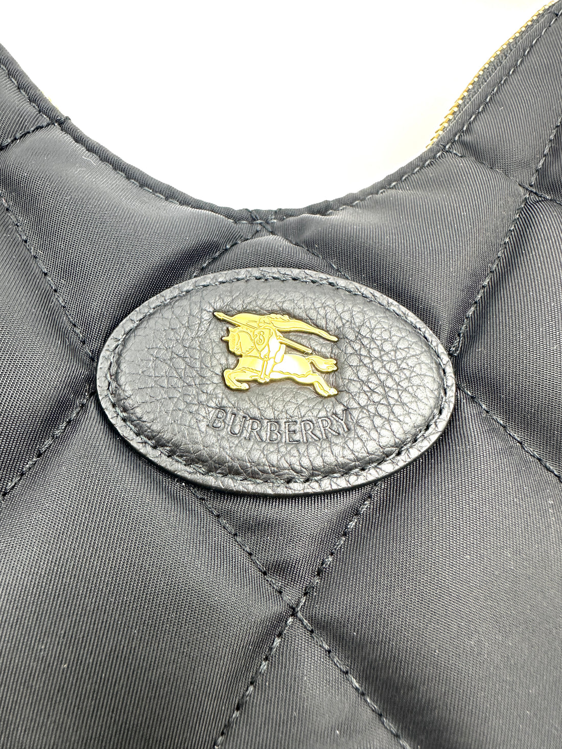 Burberry Horseshoe Black Quilted Nylon Hobo Bag BRB