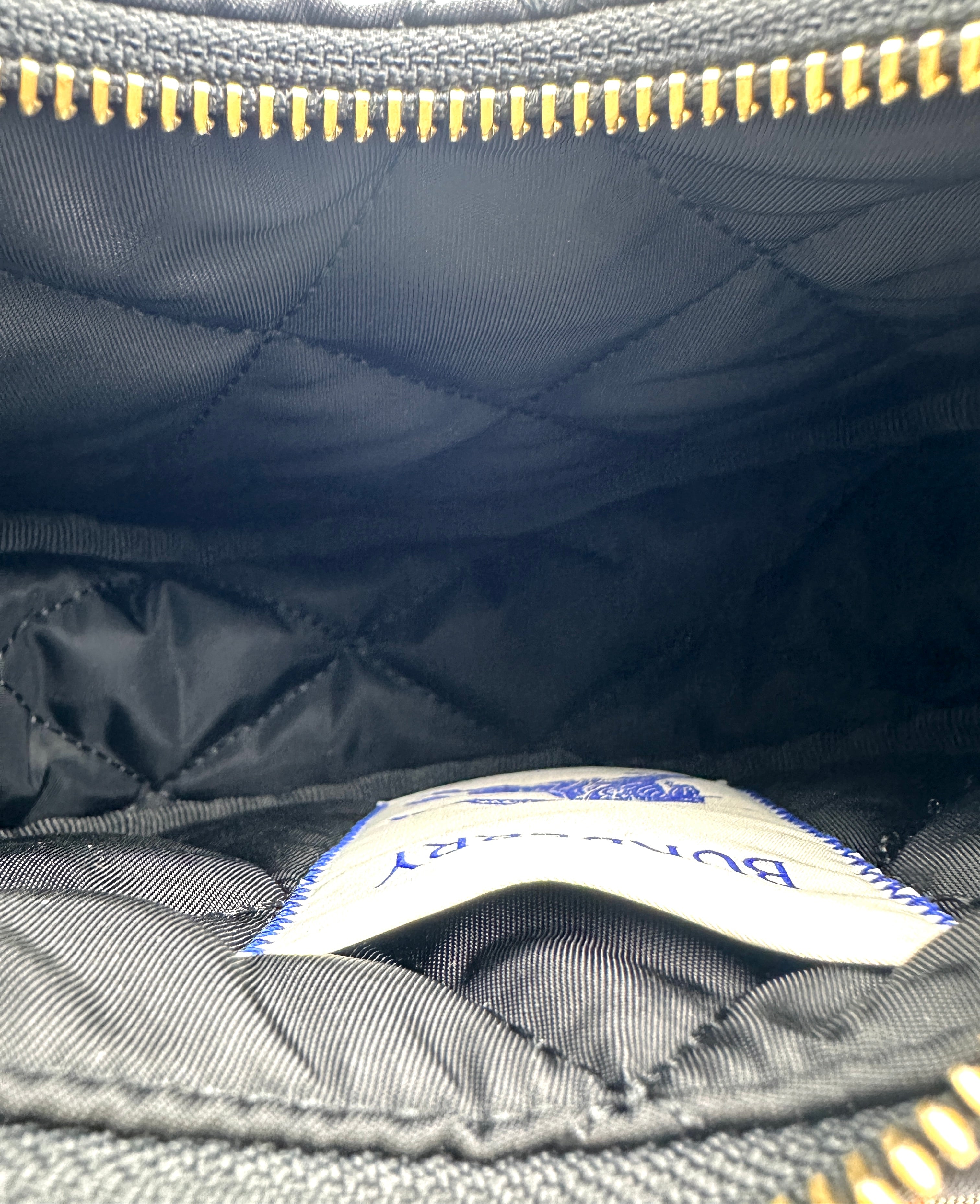 Burberry Horseshoe Black Quilted Nylon Hobo Bag BRB
