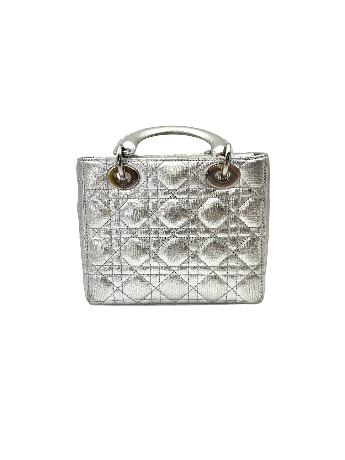 Christian Dior Lady Dior Metallic Silver Leather Handle Bag DR817